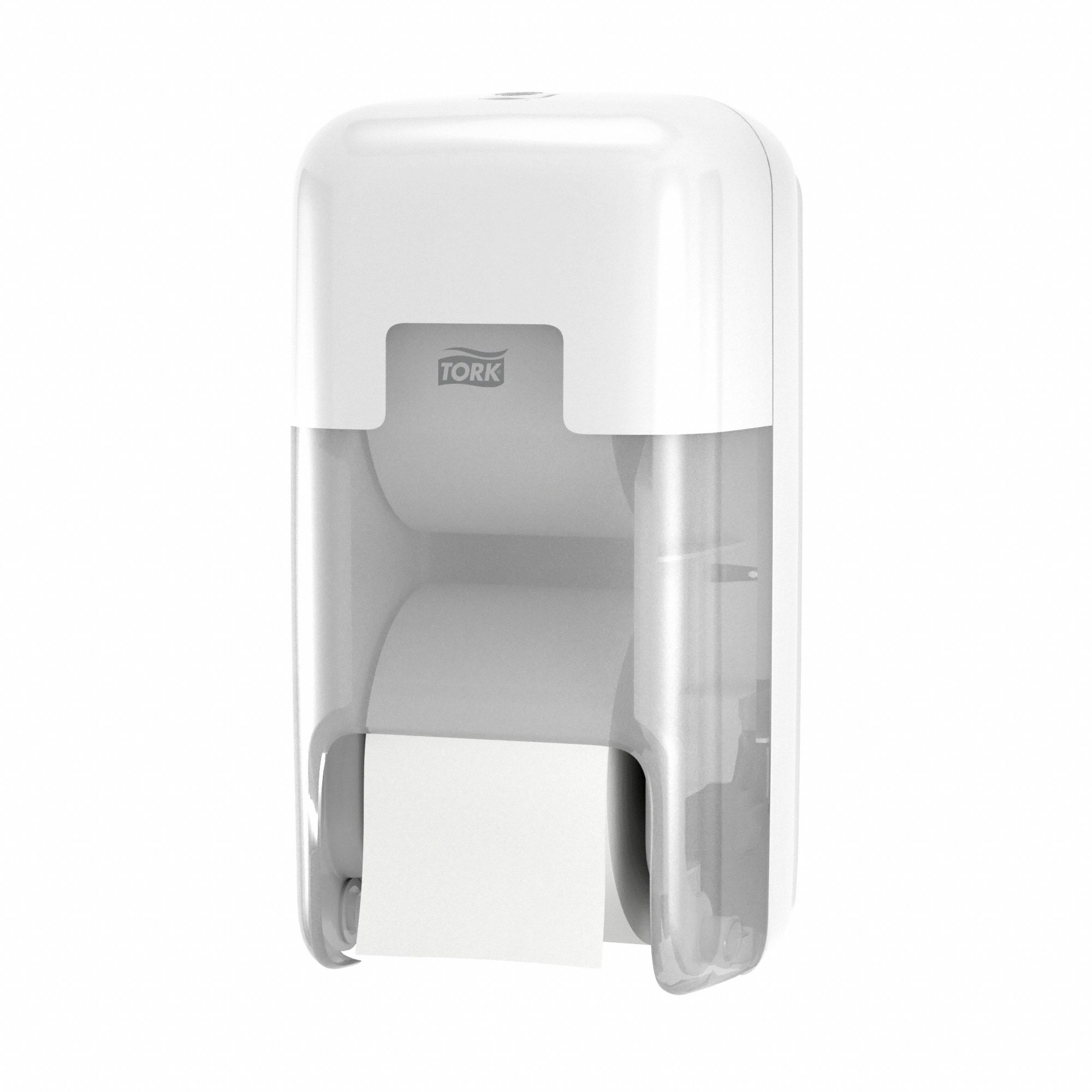 Toilet Paper Dispenser: Coreless, Vertical Double Roll, Plastic, White, T5/T7 OptiServe®