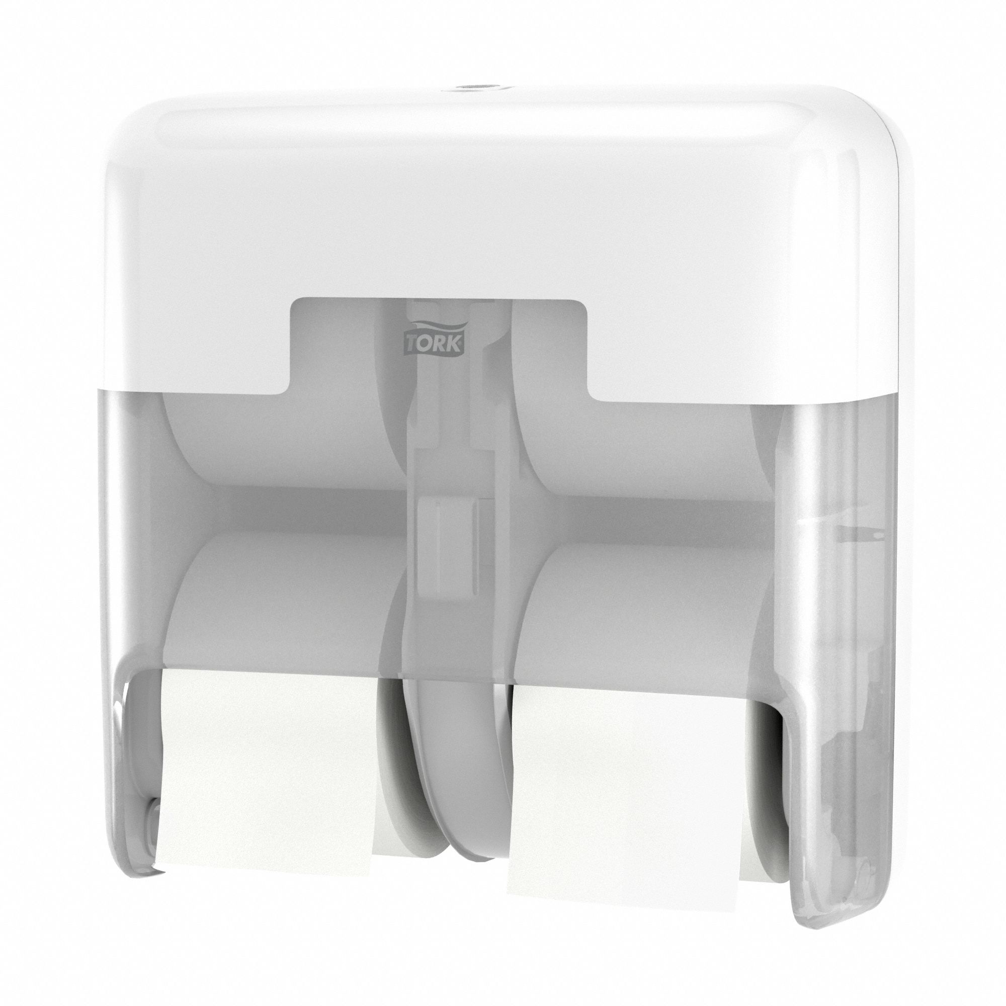 Toilet Paper Dispenser: Coreless, Vertical Quad Roll, Plastic, White, T5/T7 OptiServe®