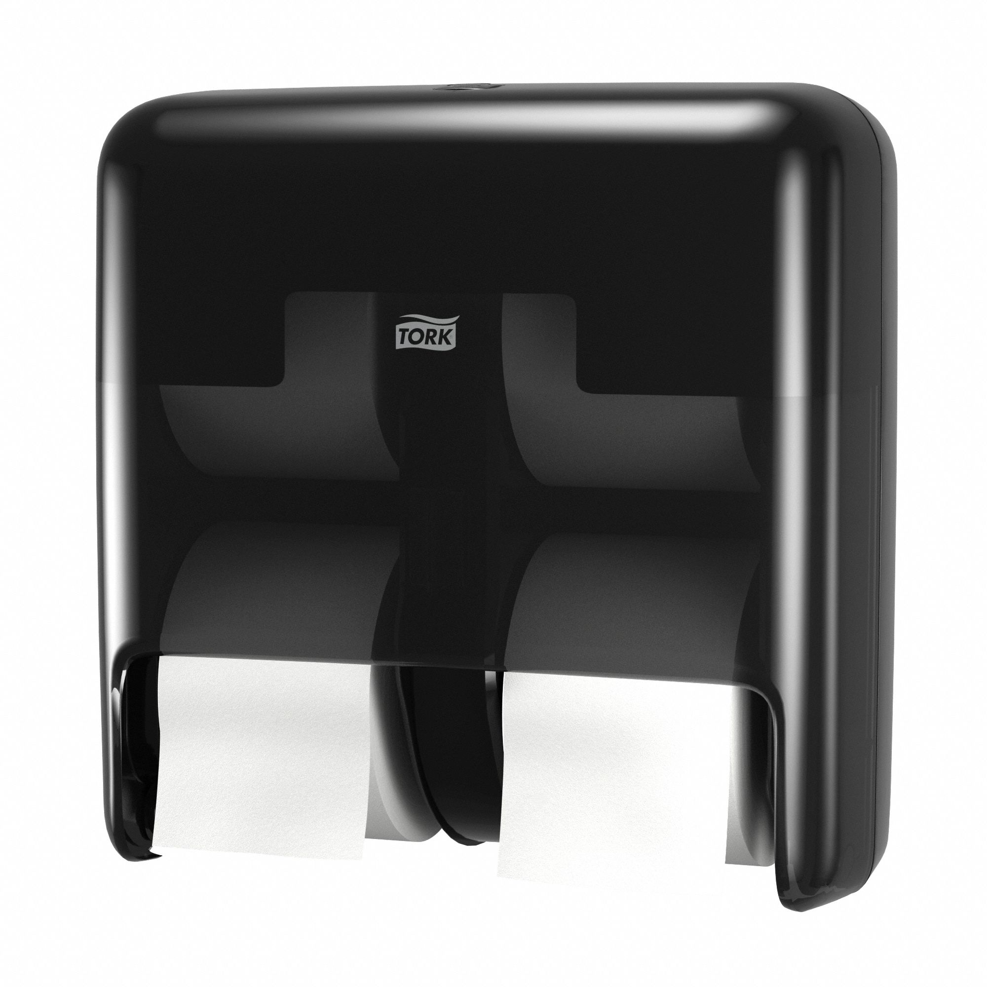 Toilet Paper Dispenser: Coreless, Vertical Quad Roll, Plastic, Black, T5/T7 OptiServe®