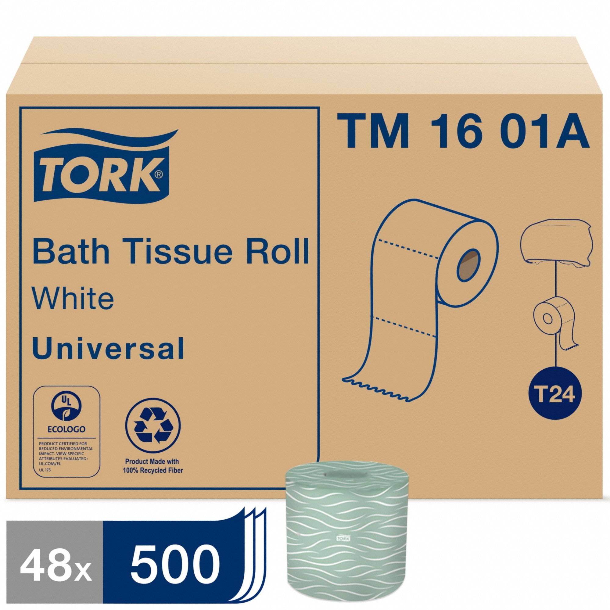 Toilet Paper Roll, Universal, White, PK48