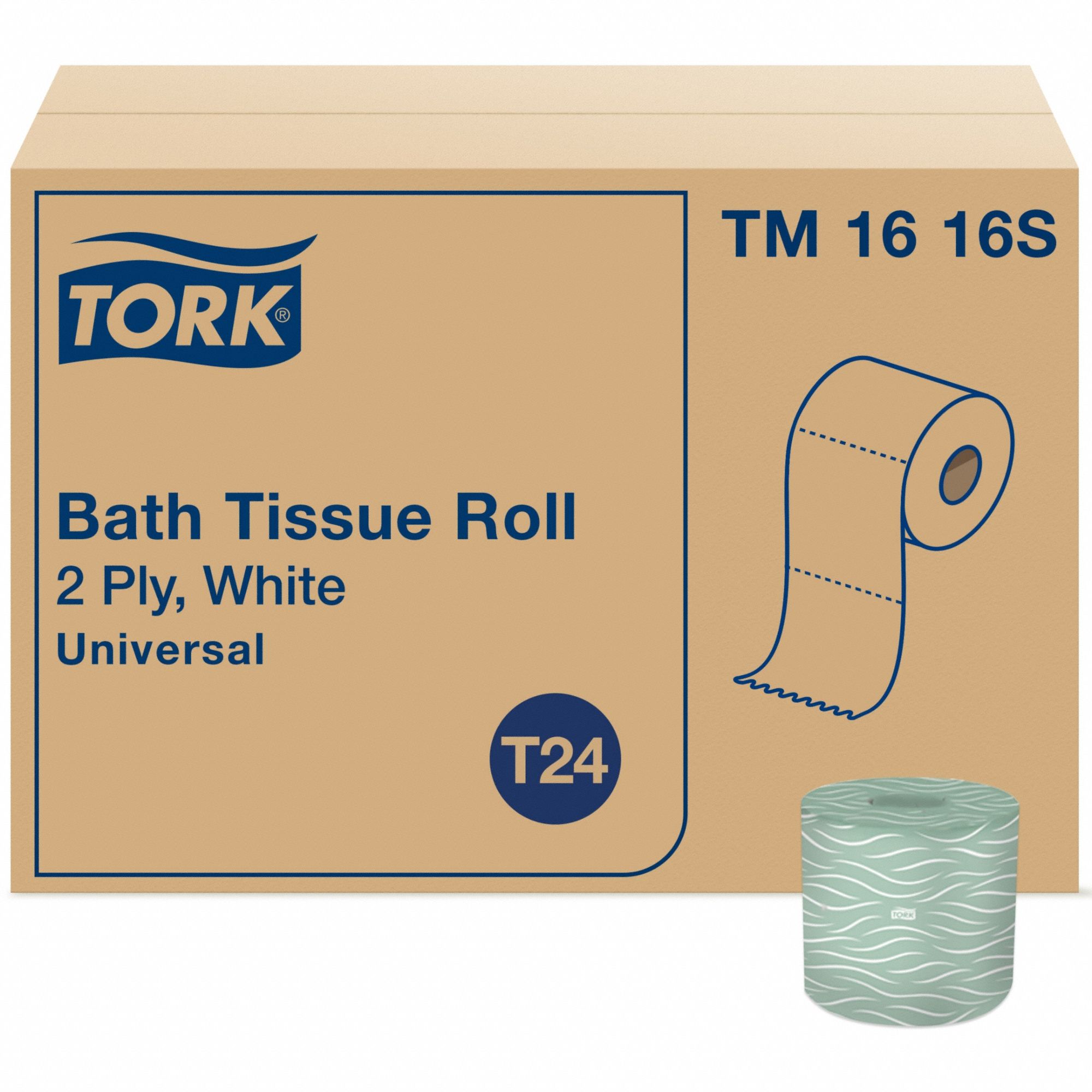 Toilet Paper Roll: 2 Ply, 500 Sheets, 146 ft Roll Lg, 4 3/8 in Roll Dia., T24, 96 PK