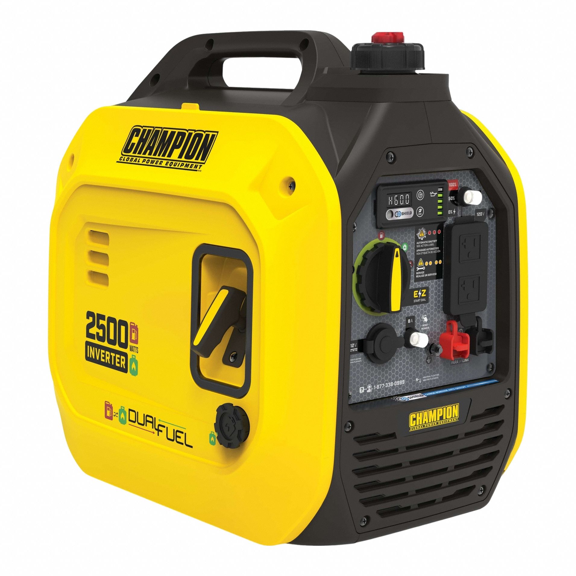 Portable Generator: Inverter, Gasoline/Propane, 1, 850 W Running, 120V AC