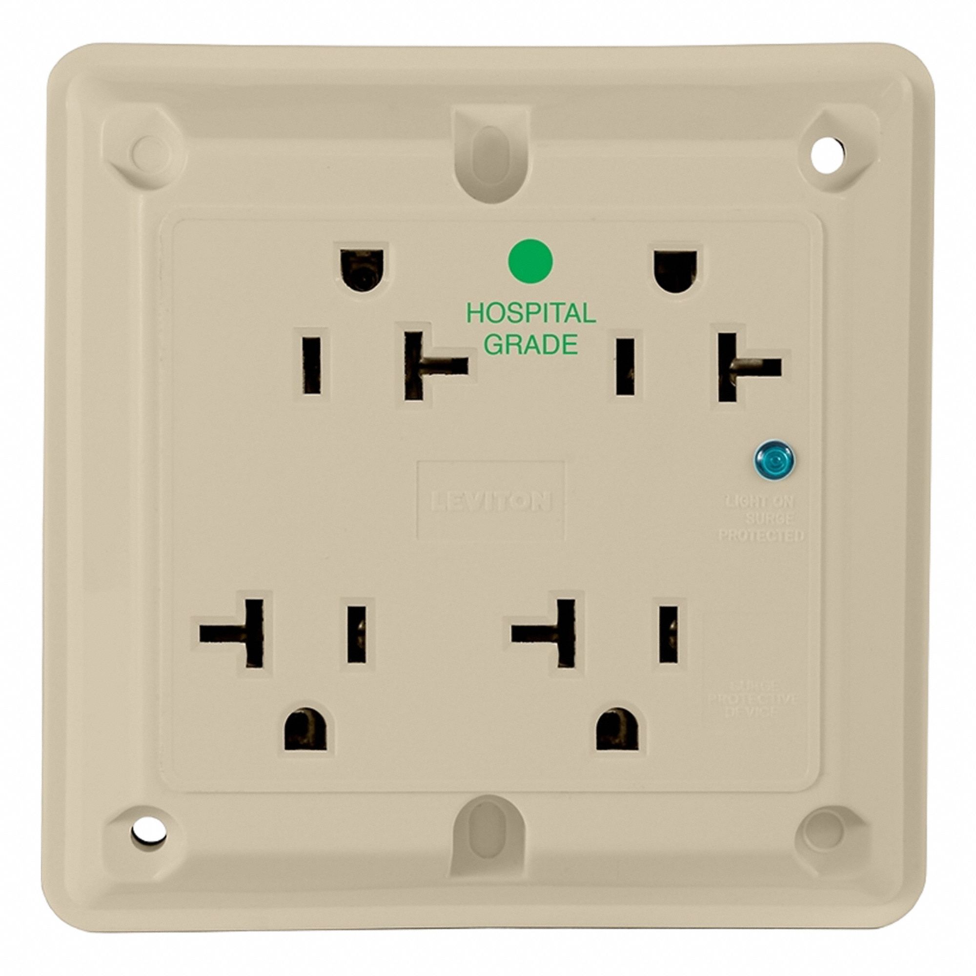 LEVITON Quadruplex Receptacle: Hospital Grade, Quad, 5-20R, Ivory, 125V AC, 20 A, 2 Pole / 3 Wire (MPN 8490-I)