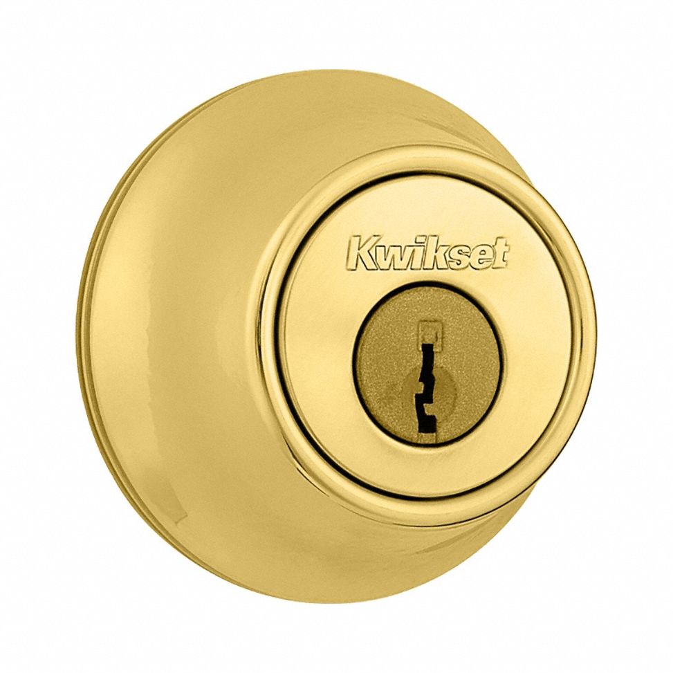 Single Cylinder Deadbolt: Cylindrical, 1 3/4 in Door Thick - Max, Brass