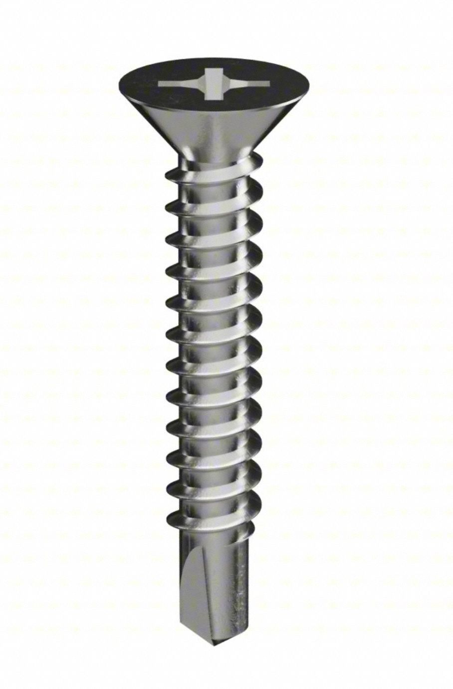Self-Drilling Screw: #12 Size, 3 in Lg, Stainless Steel, Flat, Phillips, 410, 10 PK