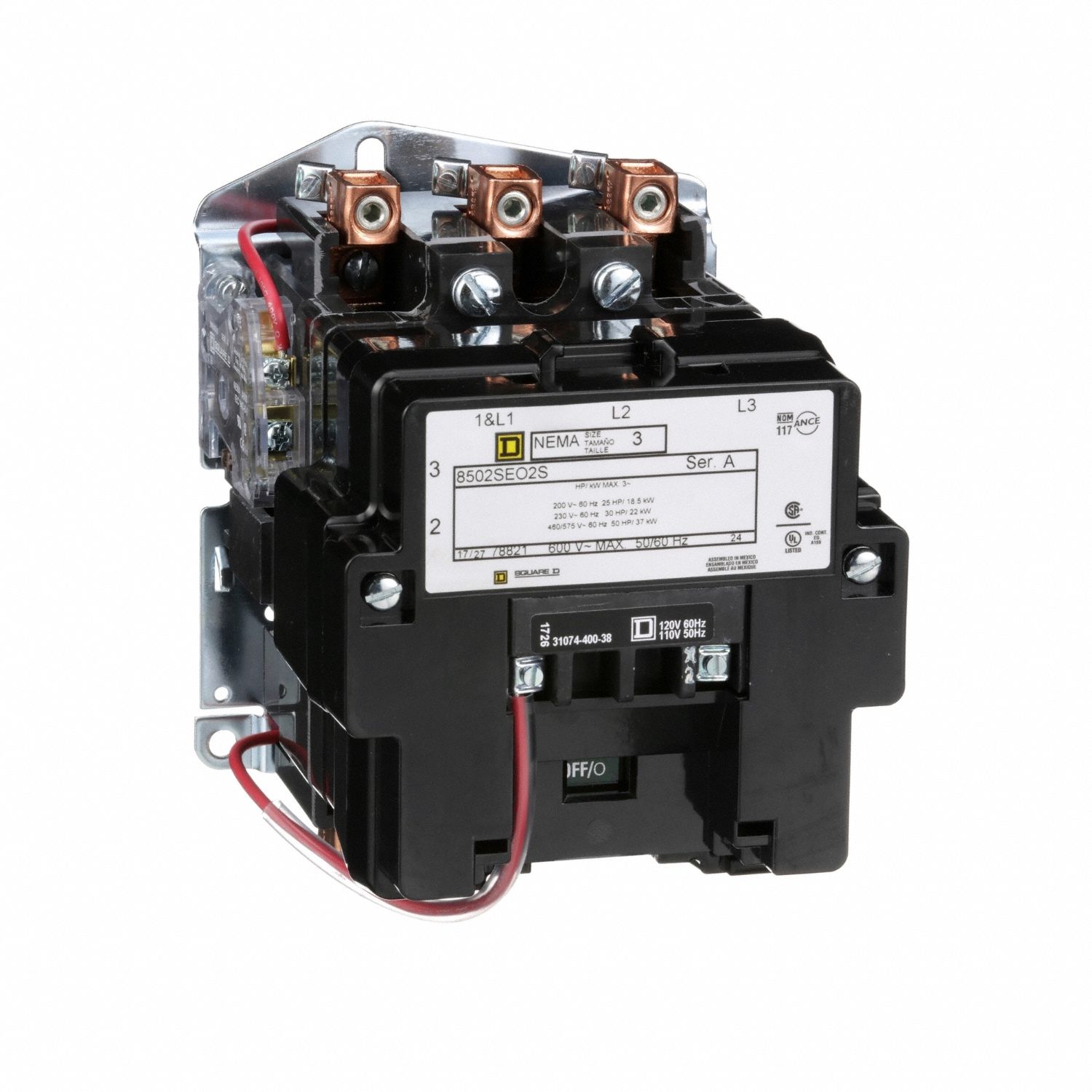 NEMA Magnetic Contactor: Non-Reversing, 3 Poles, NEMA Size 3, 90 A, 208V AC