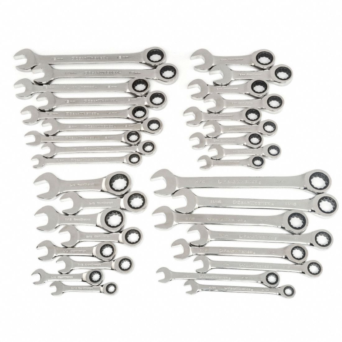 Stubby Ratchet Combination Wrench 34 Pc