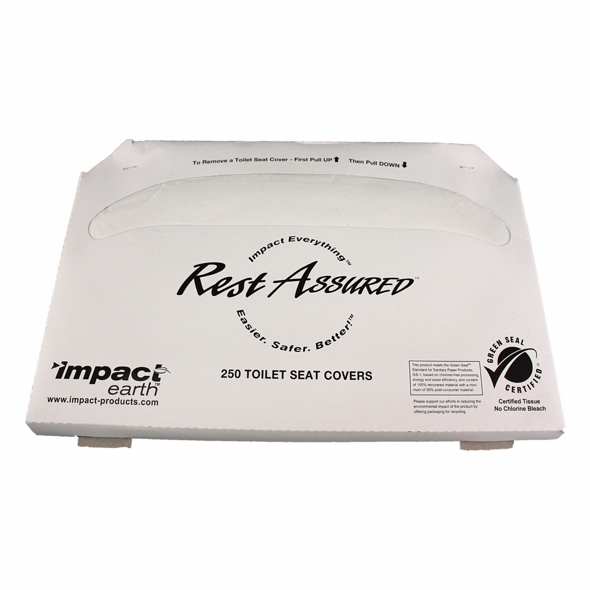 Toilet Seat Cover: 1/2 Fold, 16 3/4 in x 14 1/4 in Sheet Size, 250 Sheets, White