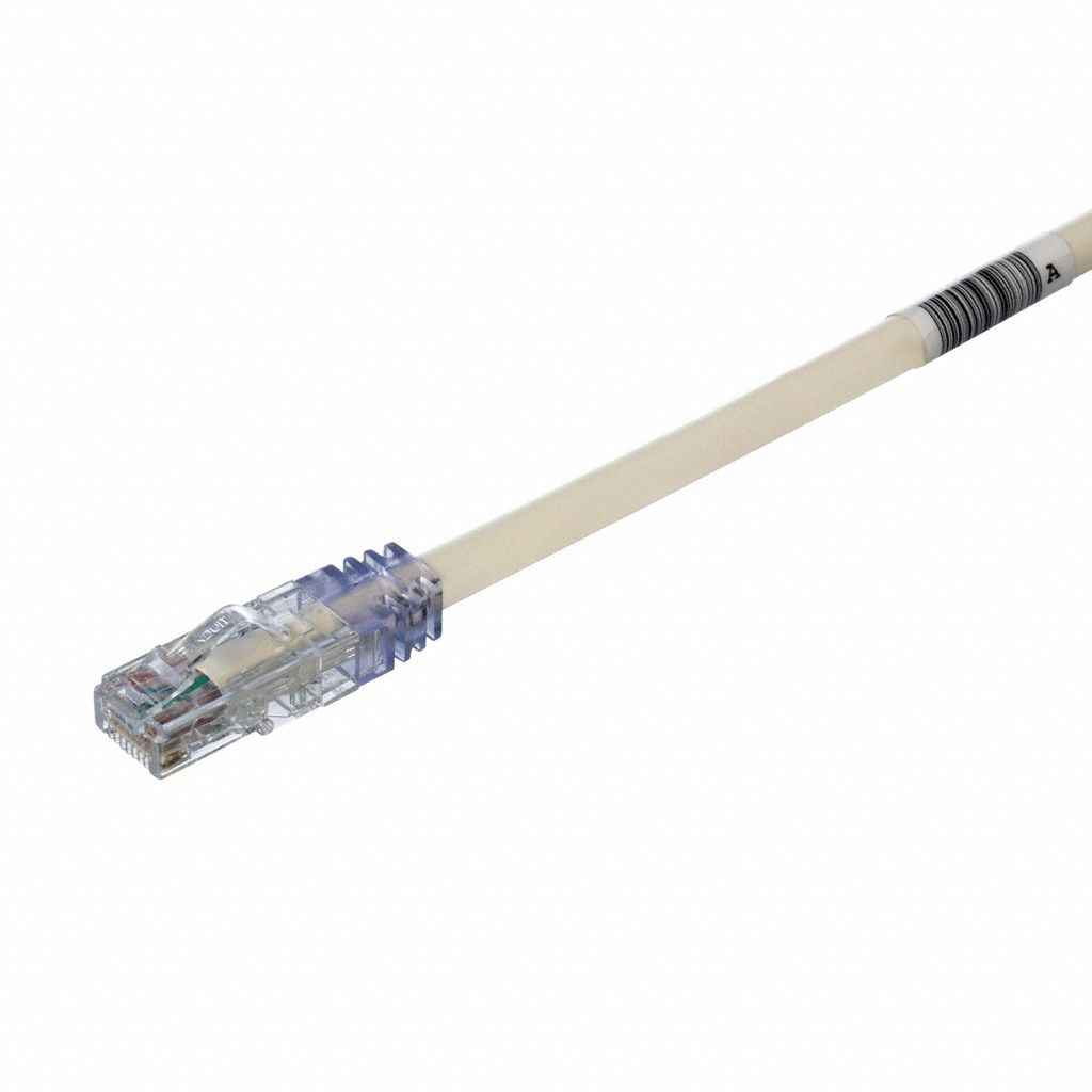 Voice and Data Patch Cord: Unshielded, Cat 6A, 10 ft Overall Lg, PVC, Round, 24 AWG, White