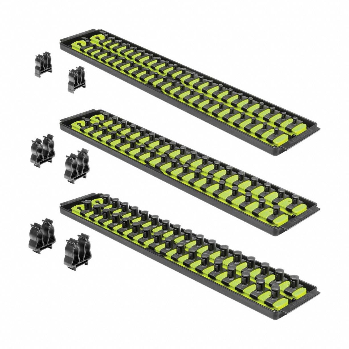 ERNST MANUFACTURING Socket Organizer: Yellow, 4 in Overall Wd, 114 Posts/Slots, Sockets (MPN 8512). Key specifications — attr1125333: (6) Ratchet and Extensions; attr1125346: ERNST MANUFACTURING; attr1125347: Yellow; attr1136588: Sockets; attr1125364: Socket Bit Tray.