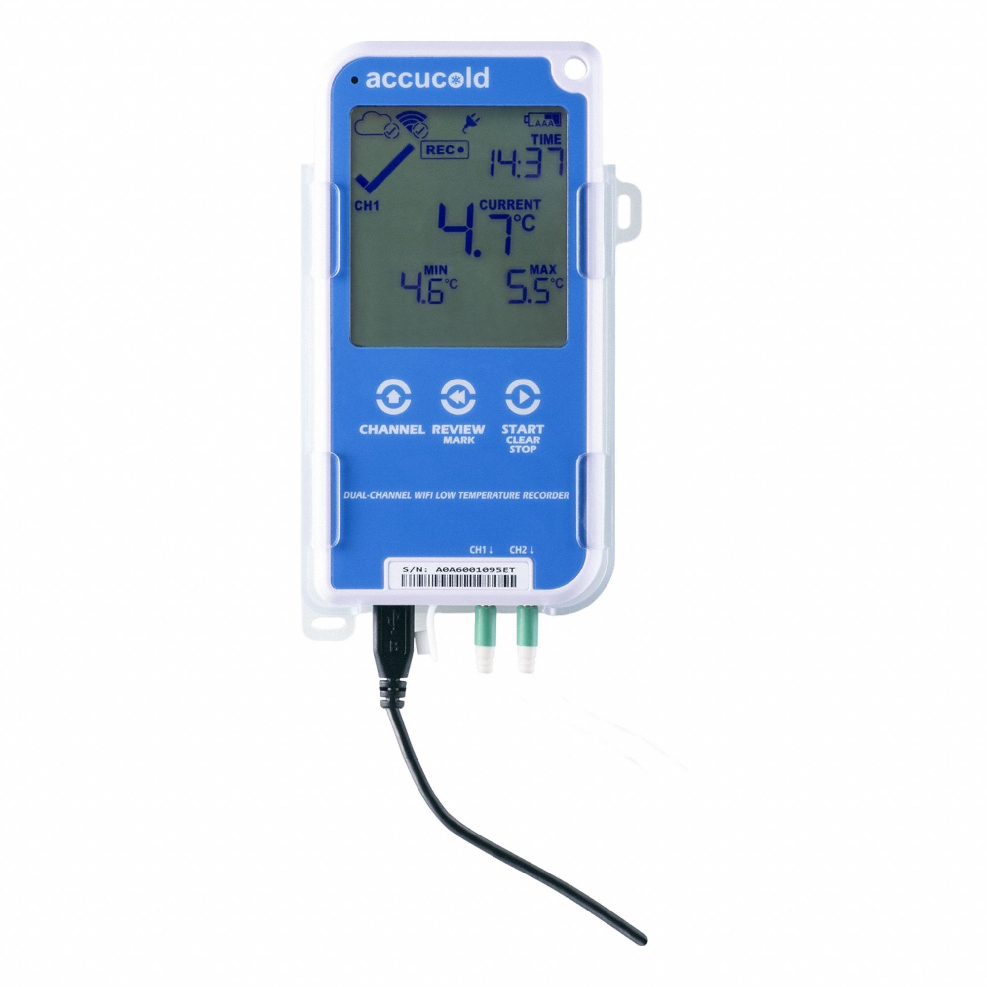 WiFi Enabled Dual Channel Digital Data Logger: 3 1/4 in, 7 1/4 in, Universal, Universal