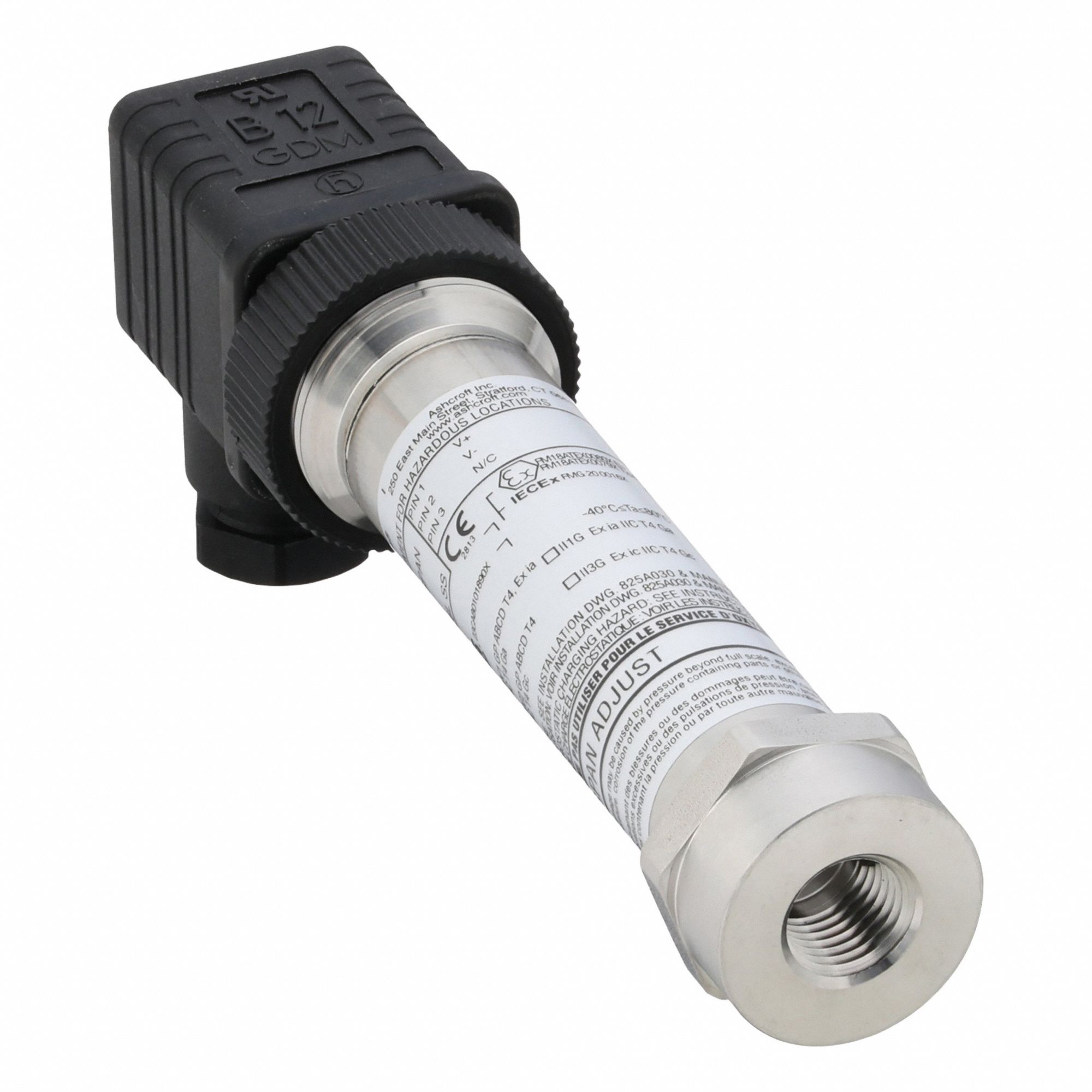 ASHCROFT Sanitary Pressure Transmitter: 1/4 in, 0 to 30 psi, 4 to 20mA, 4X - Sanitary Pressure Transmitters with Cable & Wire Leads
