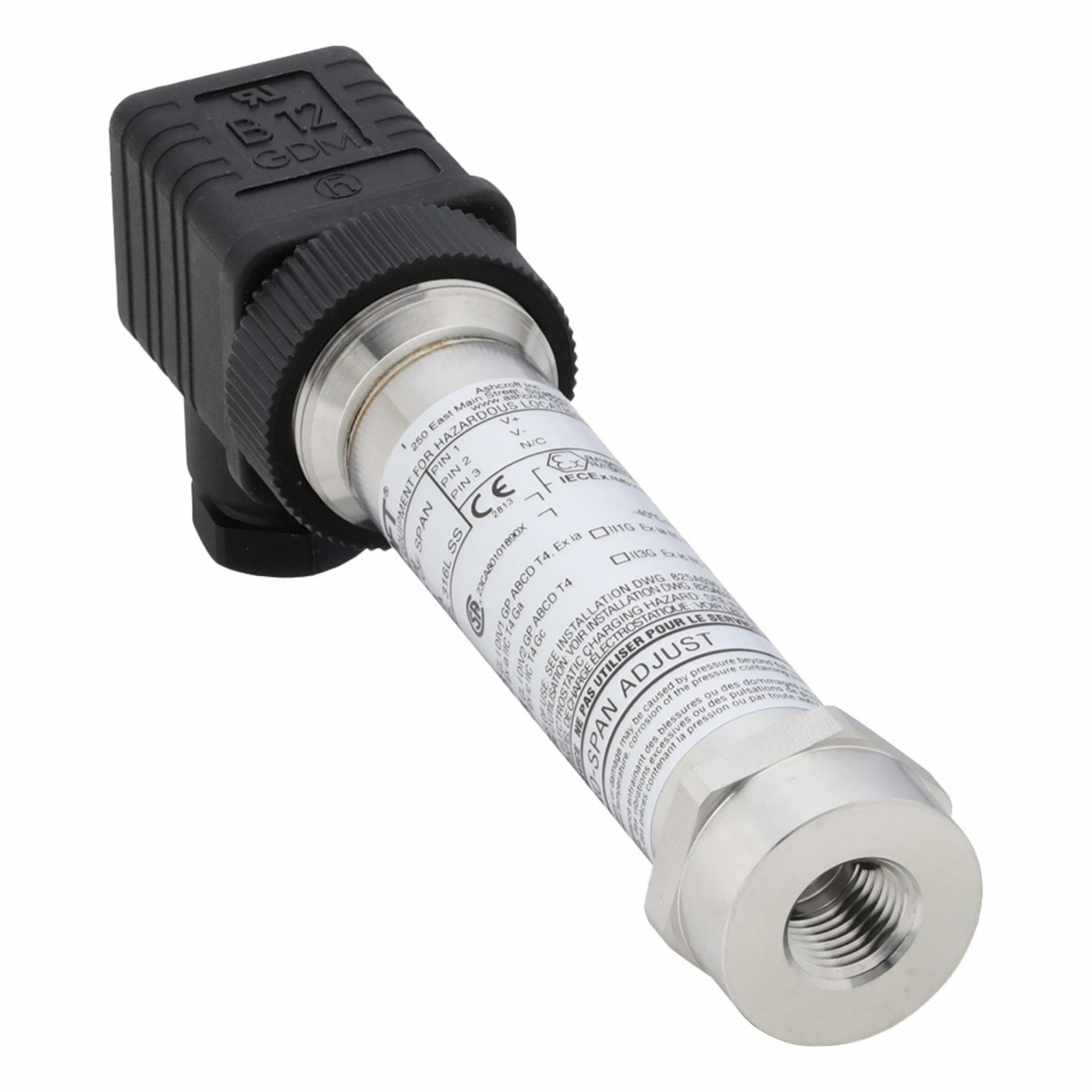 ASHCROFT Sanitary Pressure Transmitter: 1/4 in, 0 to 60 psi, 4 to 20mA, 4X - Sanitary Pressure Transmitters with Cable & Wire Leads