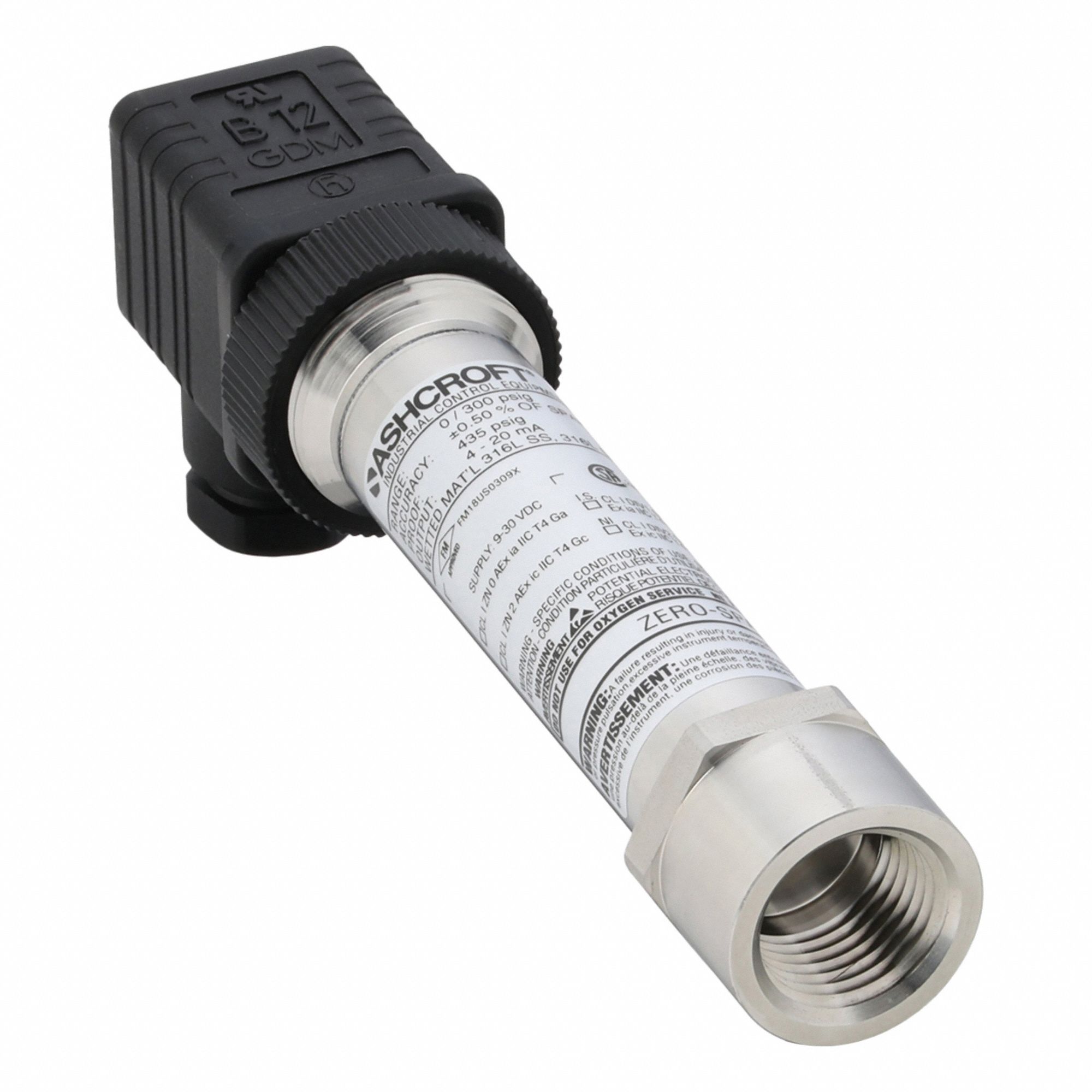 ASHCROFT Sanitary Pressure Transmitter: 1/2 in, 0 to 300 psi, 4 to 20mA, 4X - Sanitary Pressure Transmitters with Cable & Wire Leads