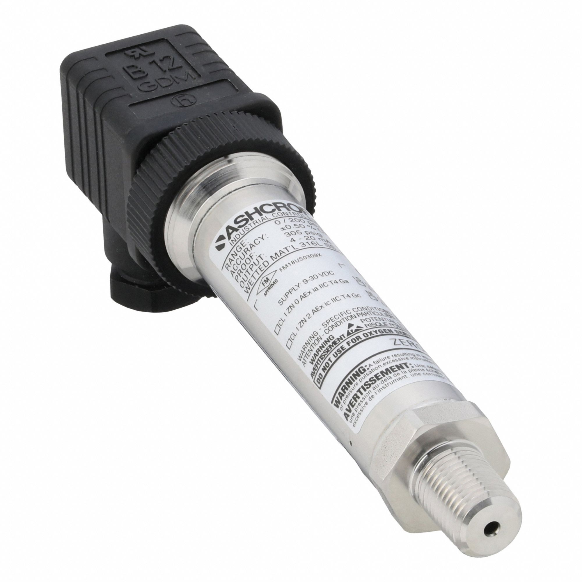 ASHCROFT Sanitary Pressure Transmitter: 1/4 in, 0 to 200 psi, 4 to 20mA, 4X - Sanitary Pressure Transmitters with Cable & Wire Leads