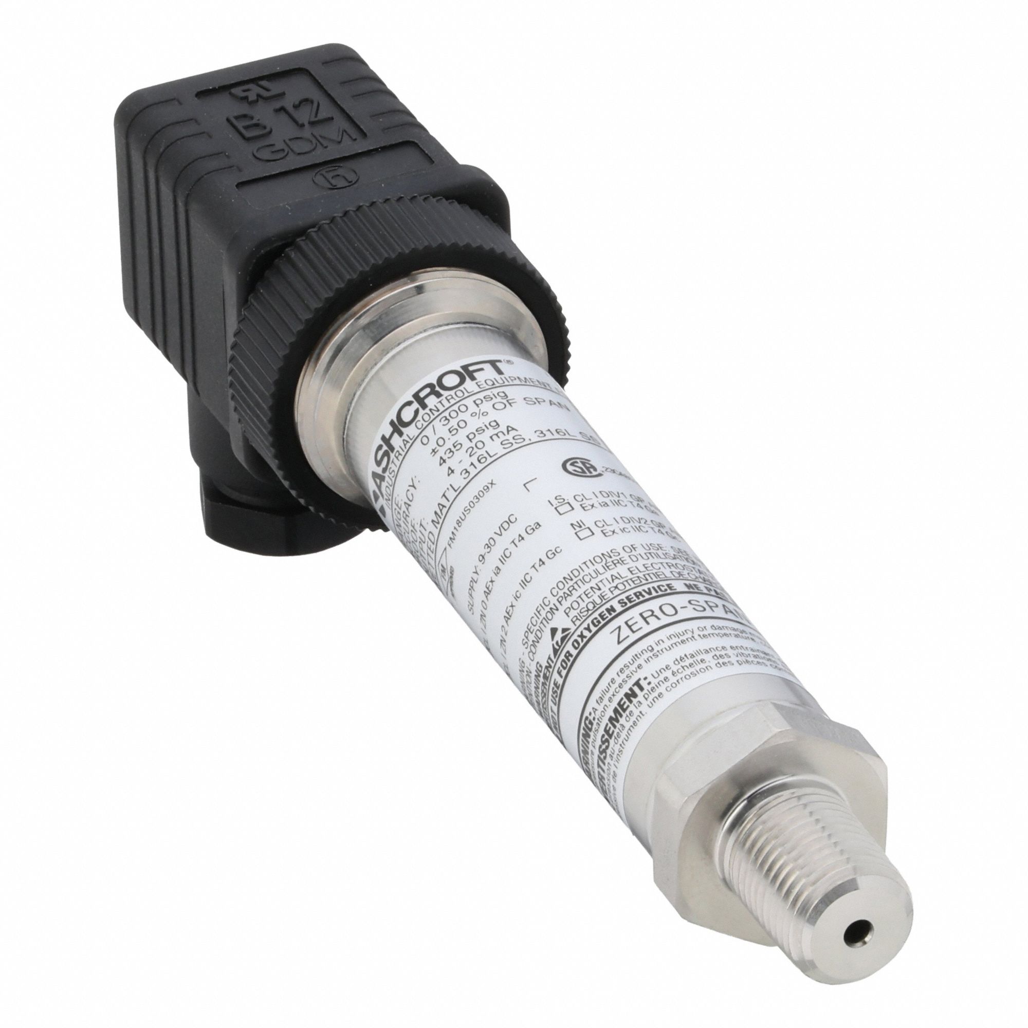 ASHCROFT Sanitary Pressure Transmitter: 1/4 in, 0 to 300 psi, 4 to 20mA, 4X - Sanitary Pressure Transmitters with Cable & Wire Leads
