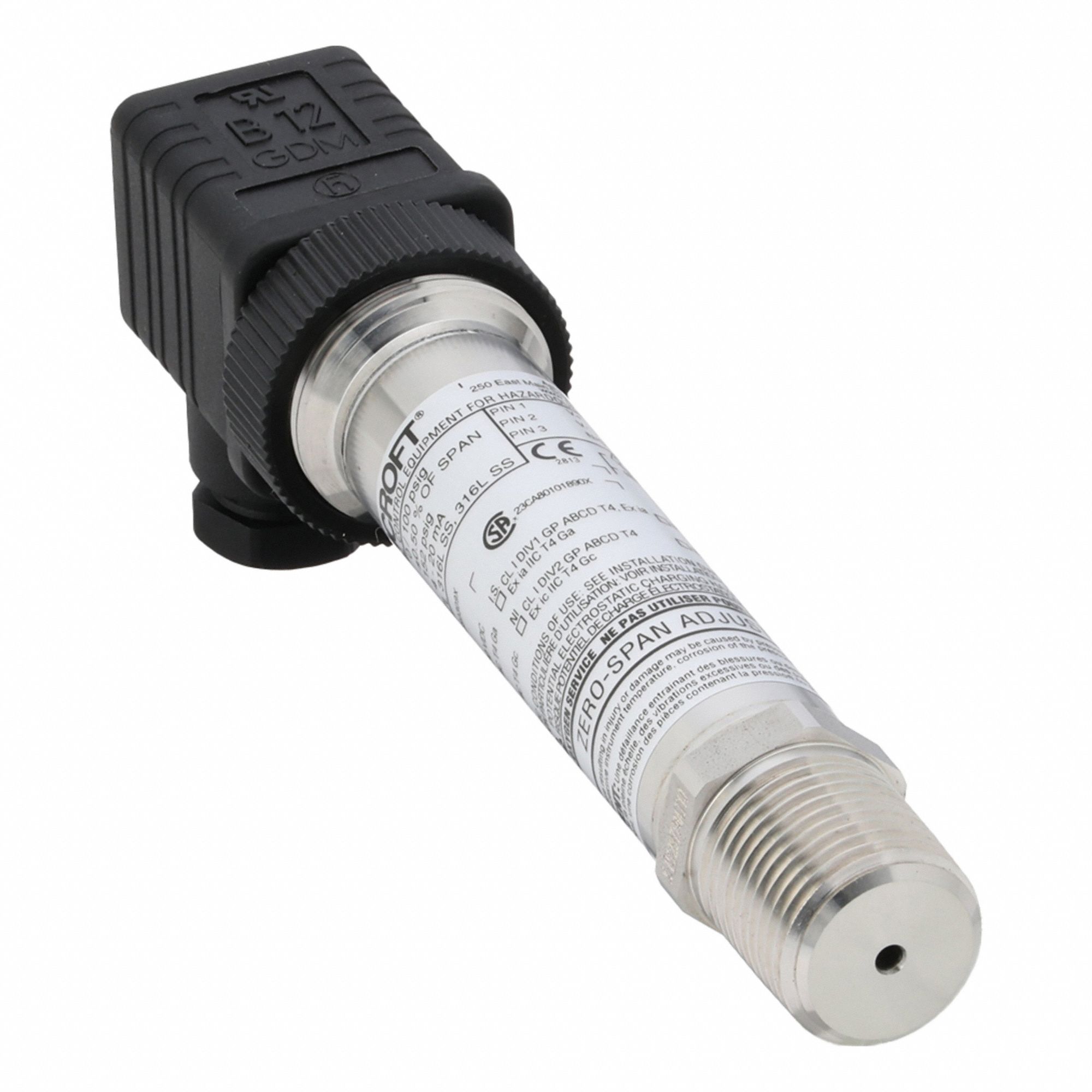 ASHCROFT Sanitary Pressure Transmitter: 1/2 in, 0 to 100 psi, 4 to 20mA, 4X - Sanitary Pressure Transmitters with Cable & Wire Leads