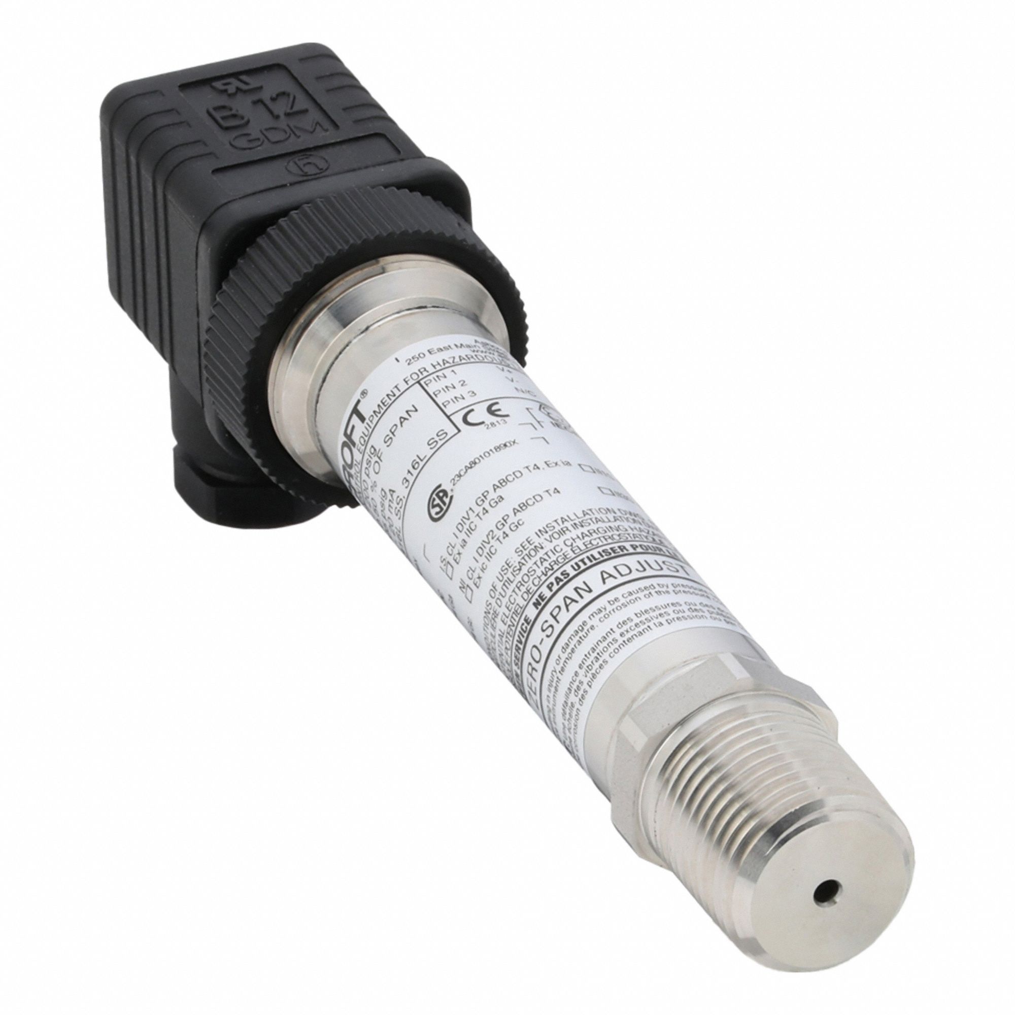 ASHCROFT Sanitary Pressure Transmitter: 1/2 in, 0 to 200 psi, 4 to 20mA, 4X - Sanitary Pressure Transmitters with Cable & Wire Leads