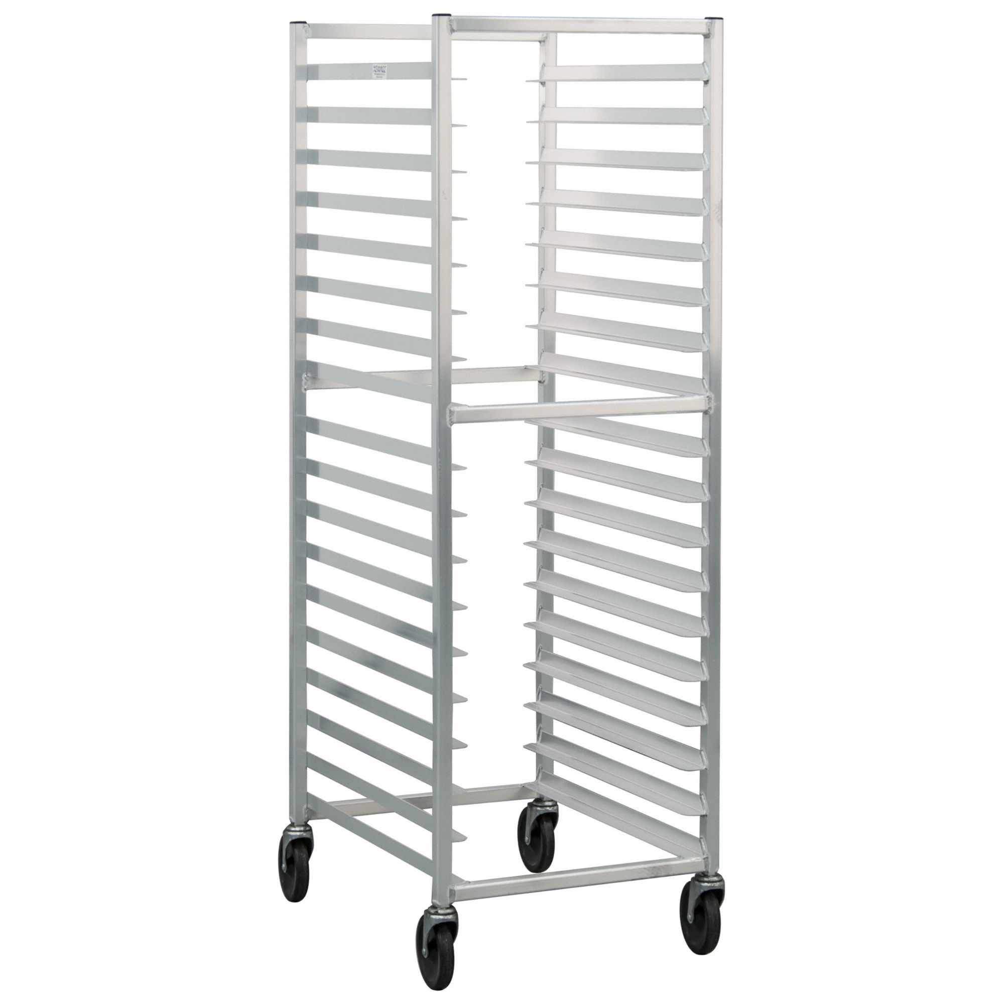 Pan Rack: 18 Slots, 3 in Betw Shelves, 20 1/2 in Wd, 63 in Ht, 26 in Dp, Aluminum, Silver