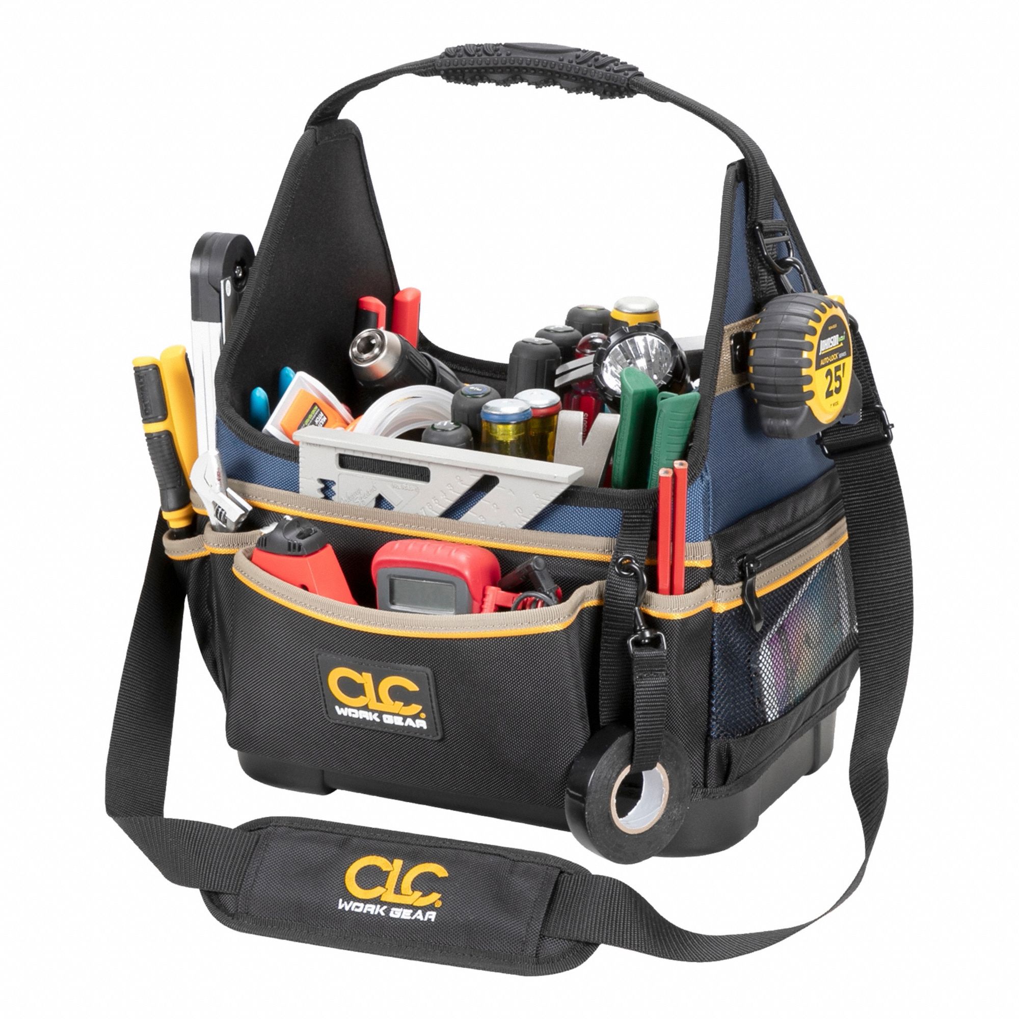 Tool Bag: 10 in W x 13 in D x 17 in H, Black, Ballistic Polyester, 20 Pockets, 8 Inside Pockets