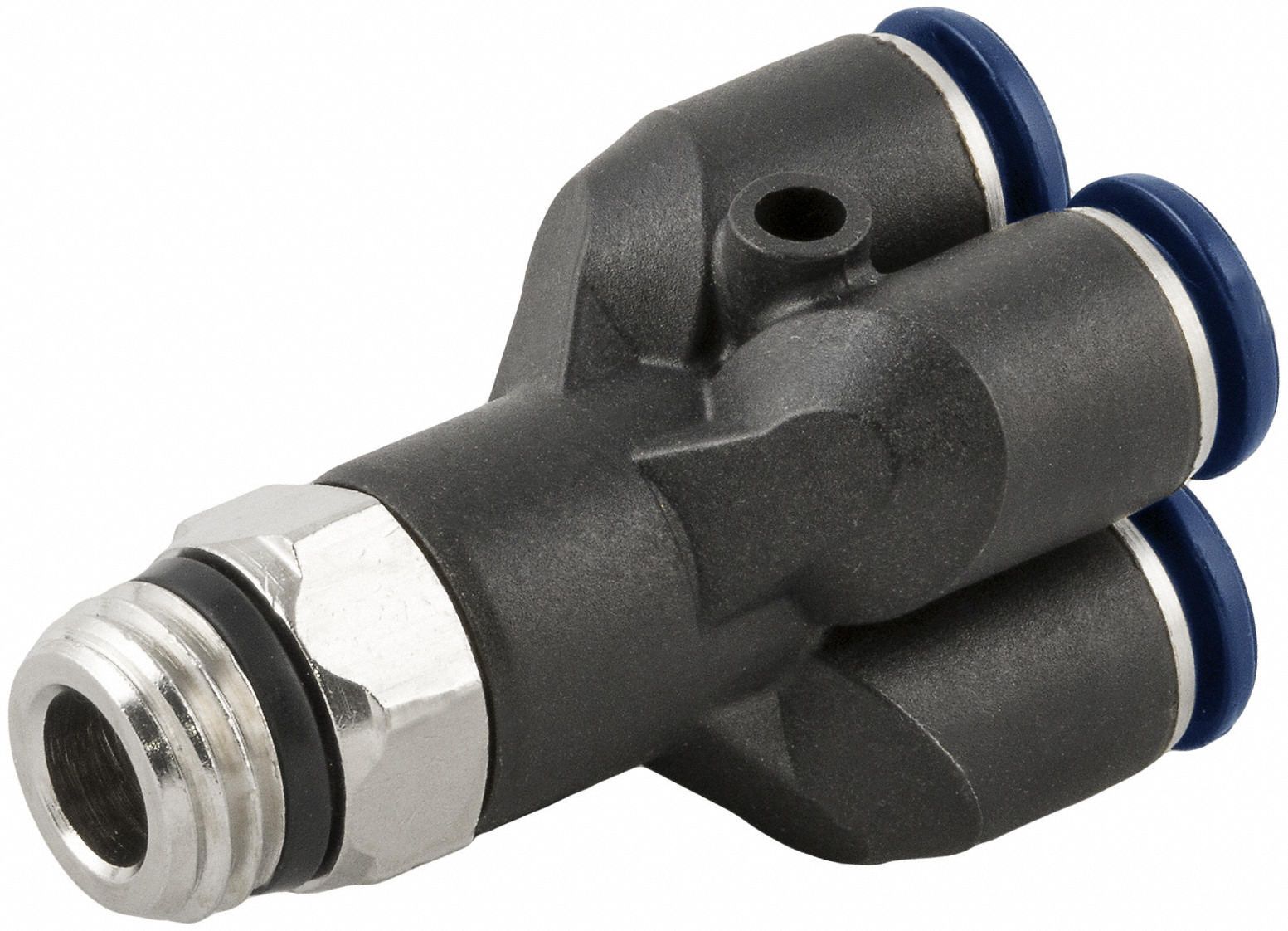 Push-Fit Wye Fitting: 1/4 in OD x 1/4 in OD x 1/4 in OD x 1/4 in OD Size