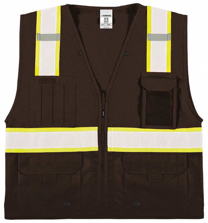 KISHIGO, Safety Vest ANSI Class Unrated, Brown, Safety Vest - 820KU7 ...