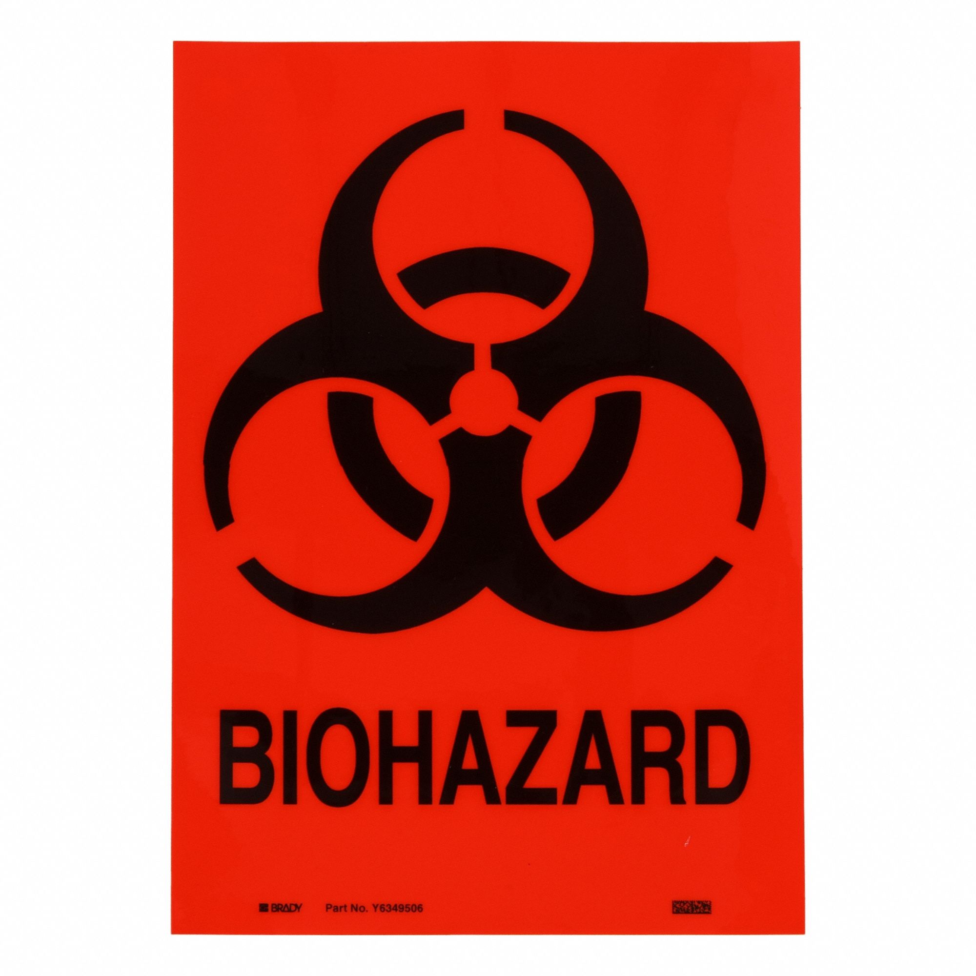 Label: Biohazard, 7 in x 10 in, 7 in Label Wd, 10 in Label Ht, Vinyl, Label, Orange, 10 PK
