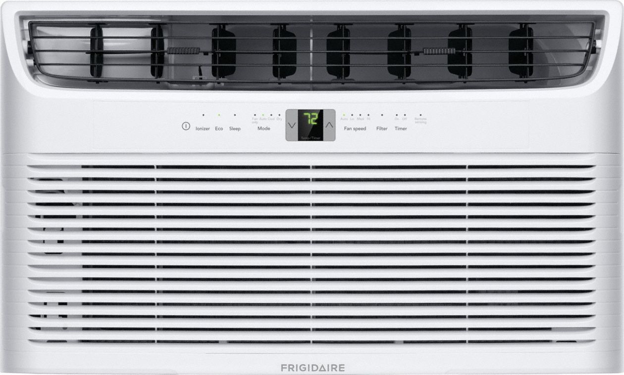 FRIGIDAIRE Through-the-Wall Air Conditioner: 550 sq ft, 208/230V AC, 12,000 BtuH, 6-15P, Fixed (MPN FHTC123WB2). Key specifications — Brand: FRIGIDAIRE; Voltage: 208/230V AC; CEER Rating: 9.5; NEMA Plug Configuration: 6-15P; Special Features_Broad: Remote Control.