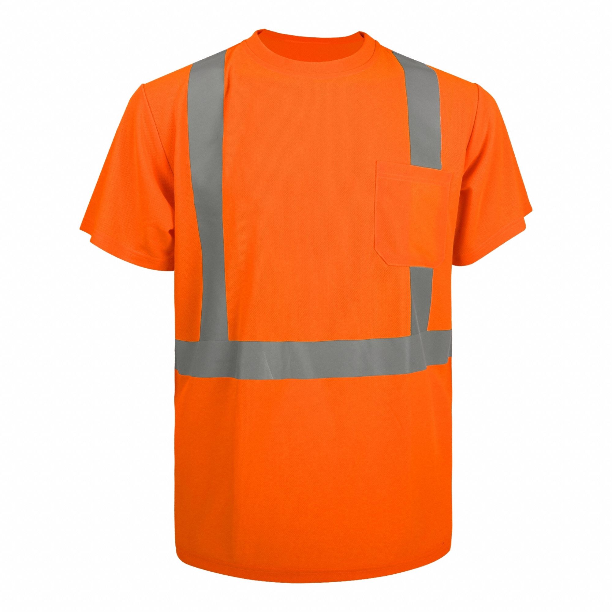 Hi-Vis T-Shirt: ANSI Class 2, 2XL, Orange, U, Short, T-Shirt Shirt, Polyester, 1 Pockets