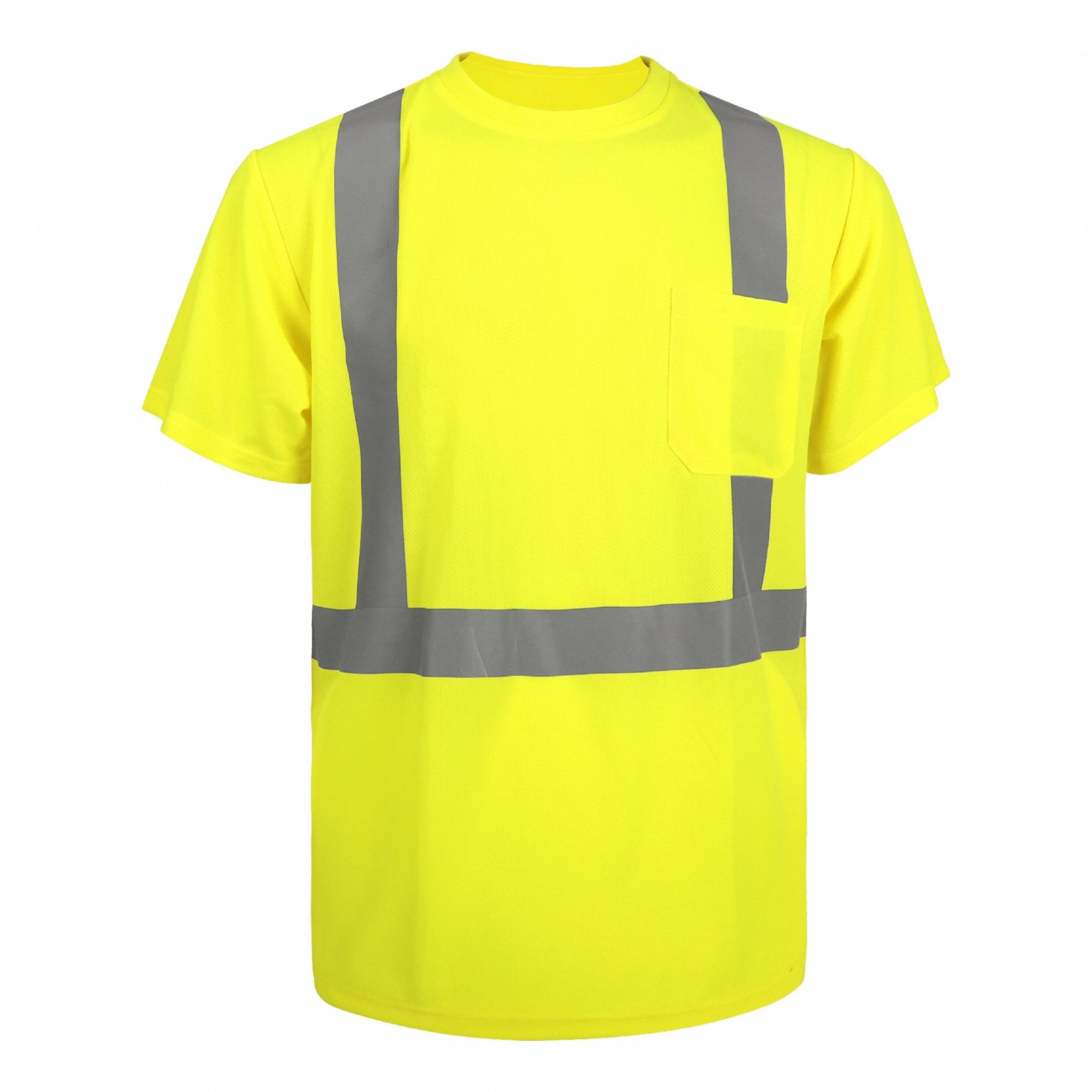 Hi-Vis T-Shirt: ANSI Class 2, 2XL, Yellow, U, Short, T-Shirt Shirt, Polyester, 1 Pockets