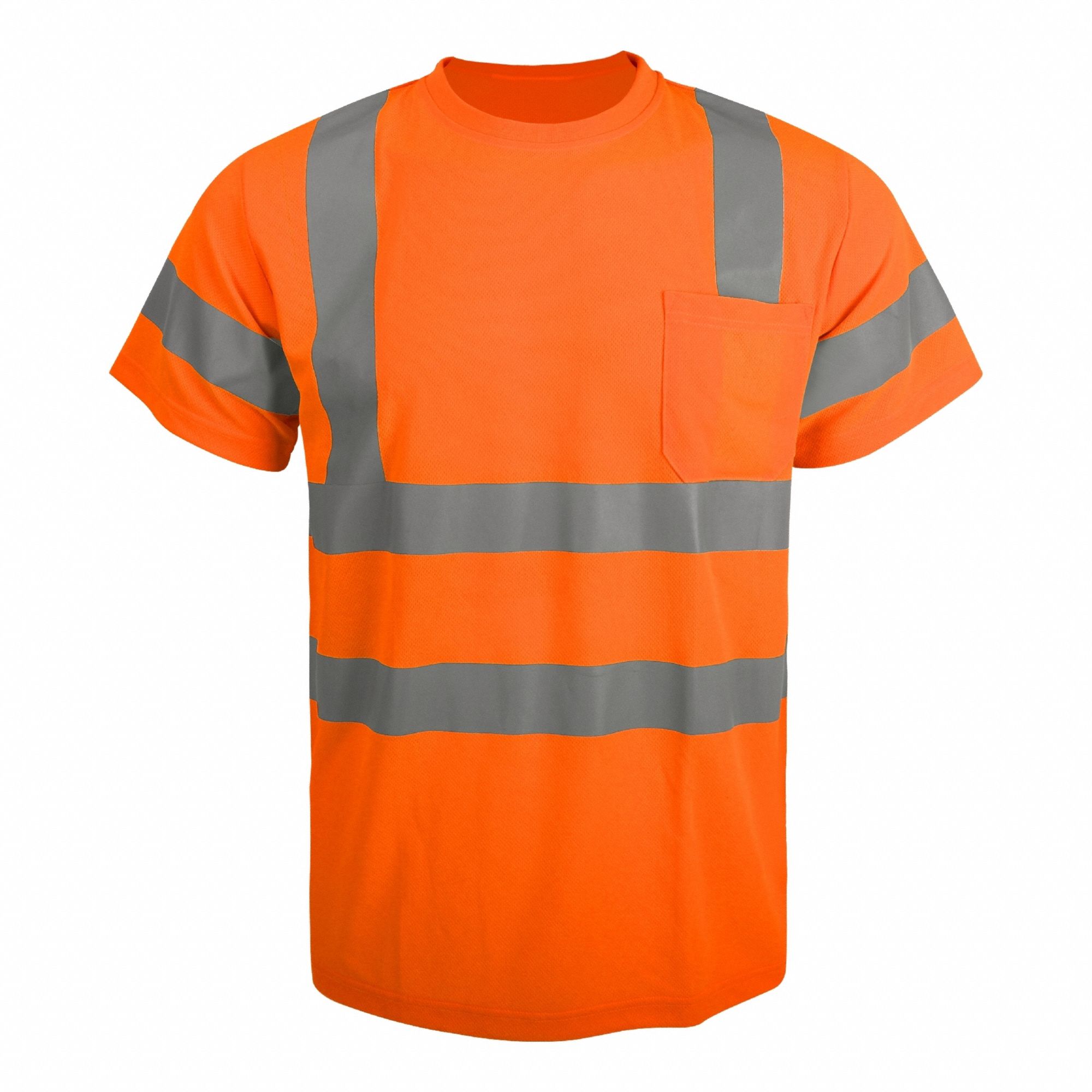 Hi-Vis T-Shirt: ANSI Class 3, 2XL, Orange, U, Short, T-Shirt Shirt, Polyester, 1 Pockets