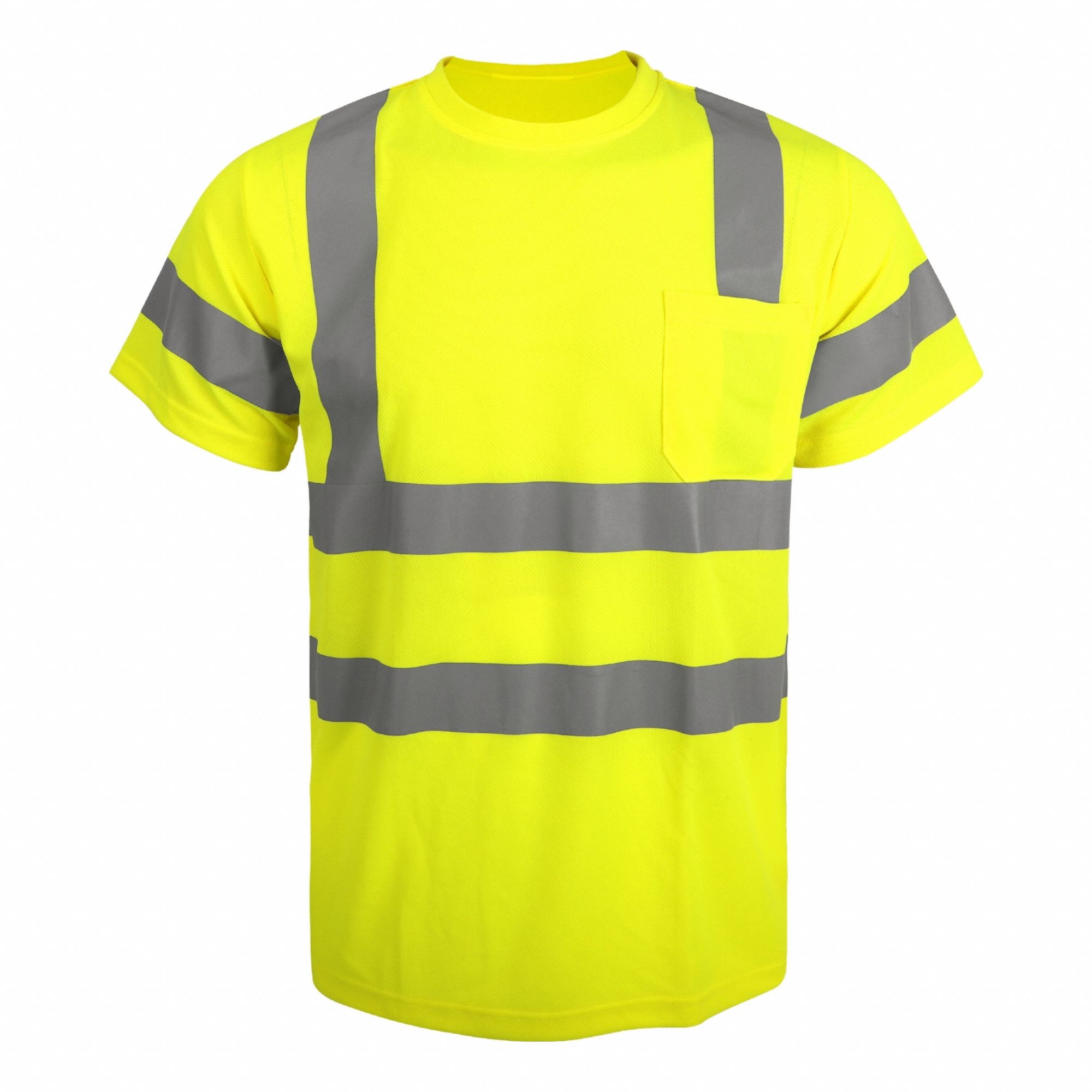 Hi-Vis T-Shirt: ANSI Class 3, 2XL, Yellow, U, Short, T-Shirt Shirt, Polyester, 1 Pockets