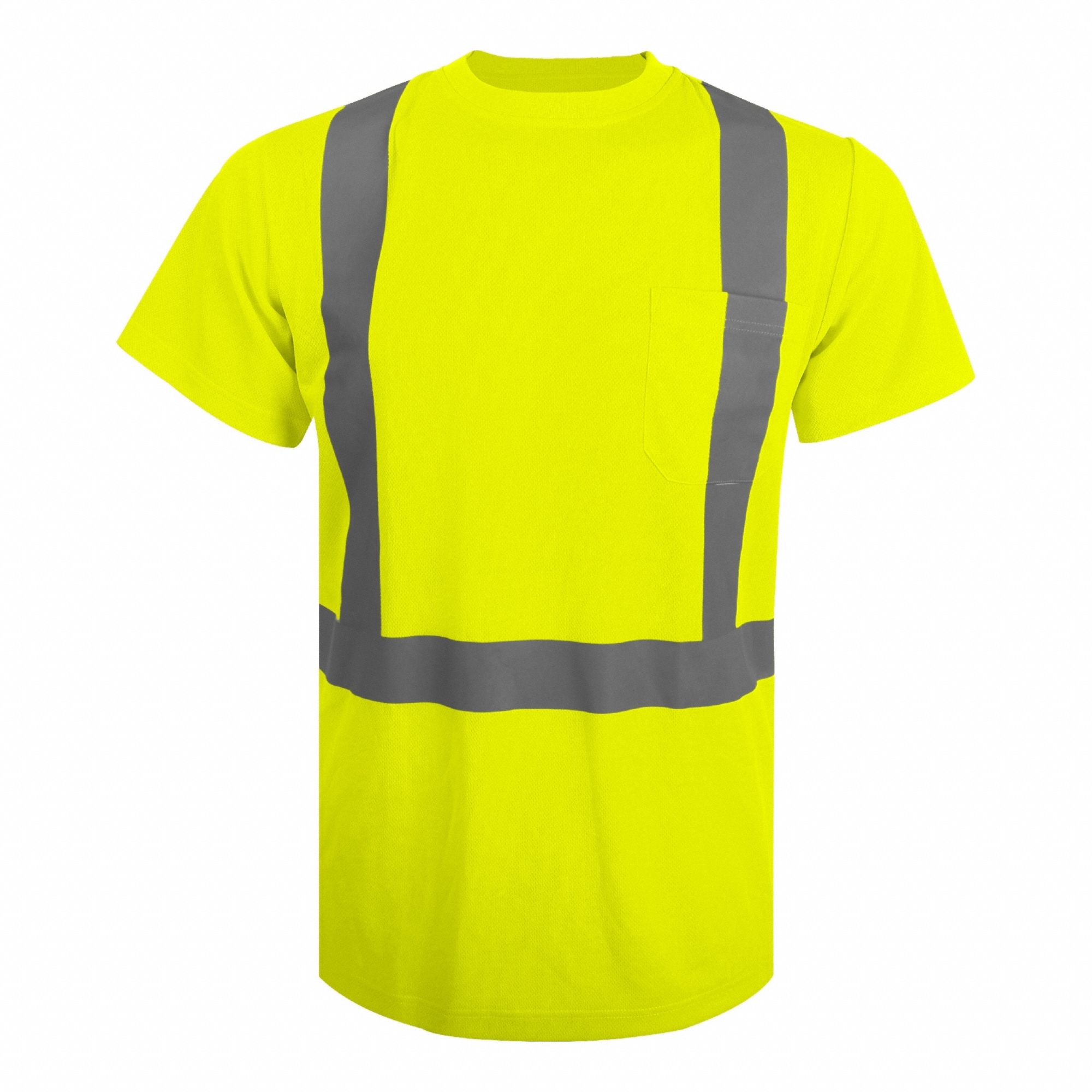 Hi-Vis T-Shirt: ANSI Class 2, 2XL, Yellow, X, Short, T-Shirt Shirt, Polyester, 1 Pockets