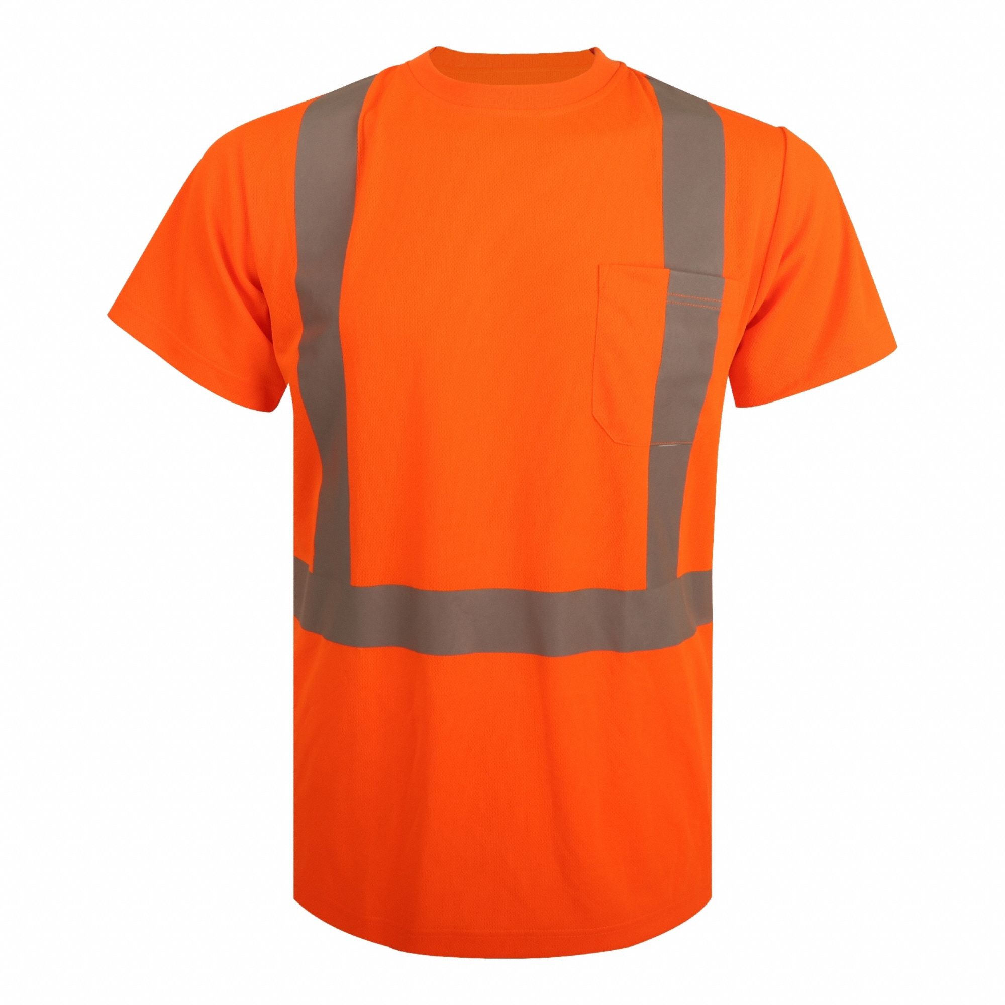 Hi-Vis T-Shirt: ANSI Class 2, 2XL, Orange, X, Short, T-Shirt Shirt, Polyester, 1 Pockets