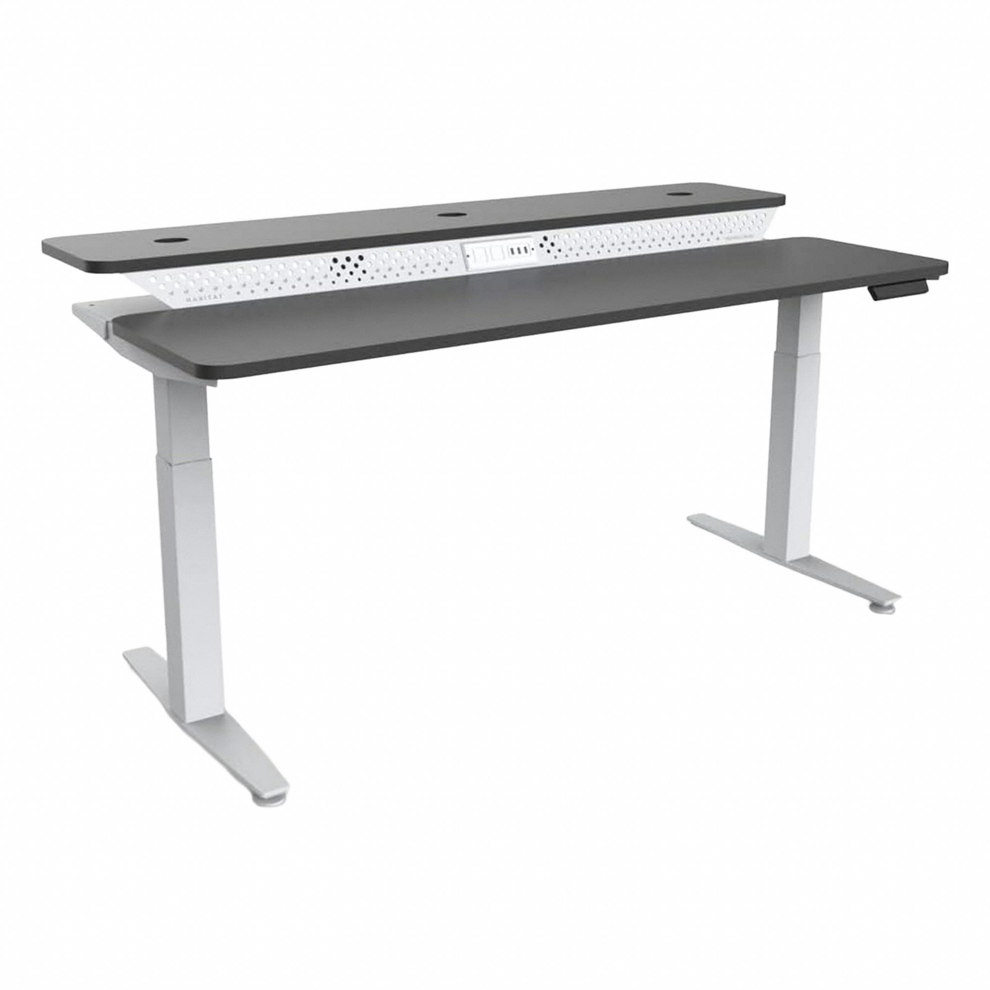 Electric Sit-Stand Desk: Black, Wood, 60 in Overall Wd, 30 in Overall Dp, Laminate/Steel
