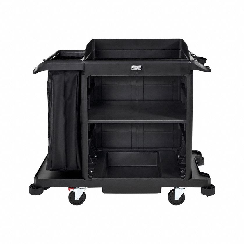 Housekeeping Cart: Black, 19 in Overall Ht, 53 in Overall Wd