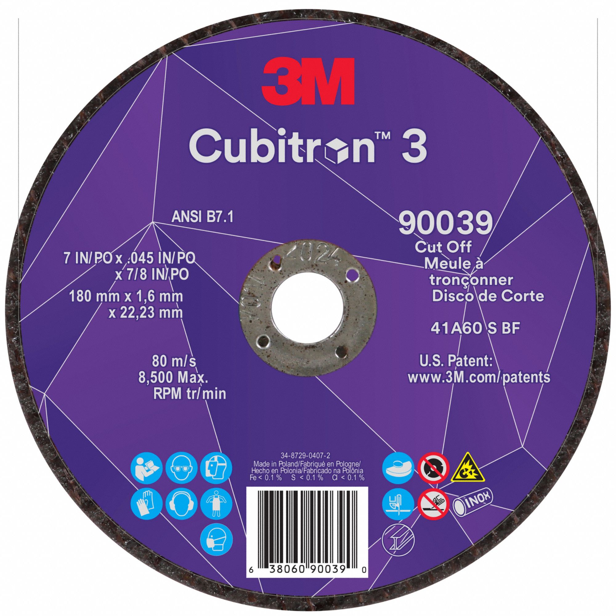 Abrasive Cut-Off Wheel: Type 27, 7" x 0.09" x 7/8", Ceramic, 60 Grit