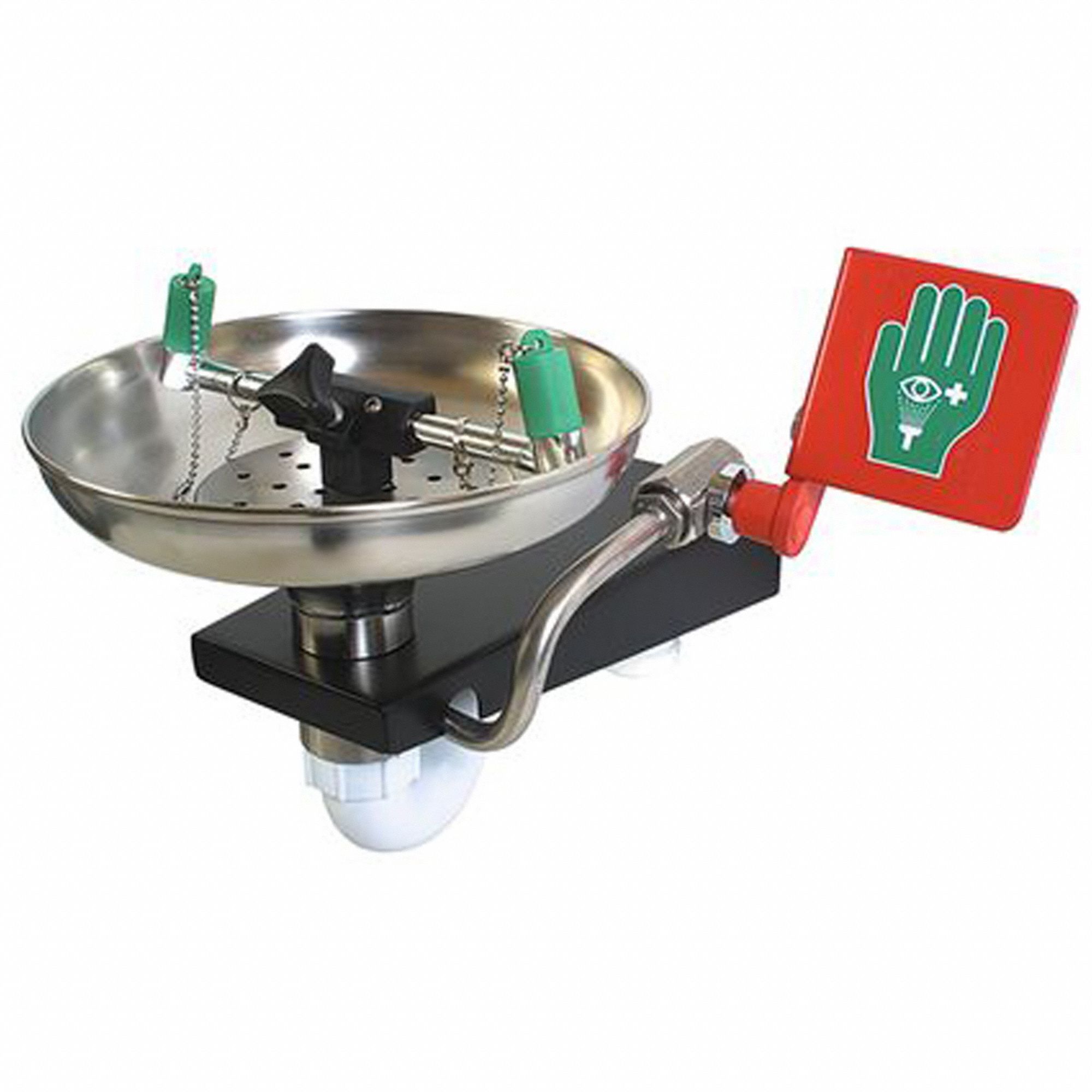 Plumbed Eyewash: Std, Wall Mnt, Eyes and Face Coverage, Uncovered, Push Plate