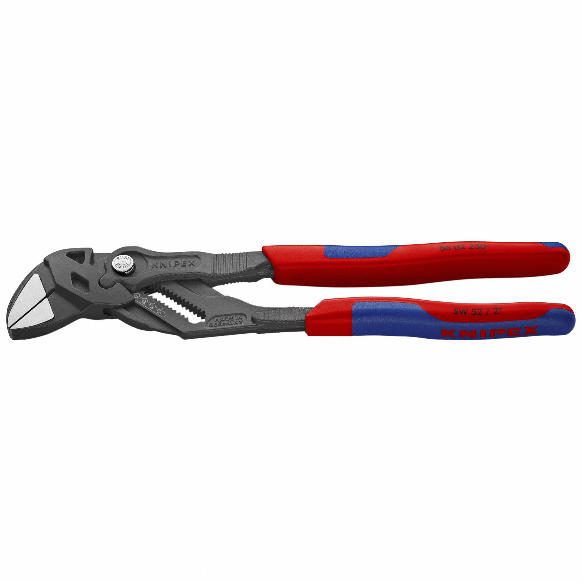 KNIPEX Pliers Wrenches,10" Pliers Wrench Flat, Push Button, 2 in Max
