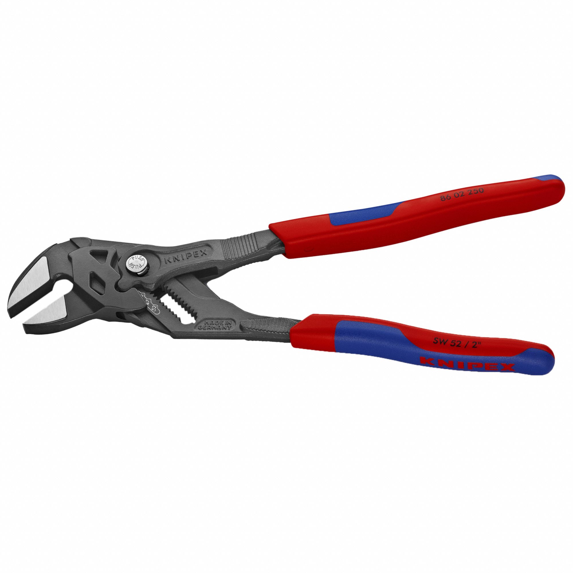KNIPEX Pliers Wrenches,10" Pliers Wrench Flat, Push Button, 2 in Max