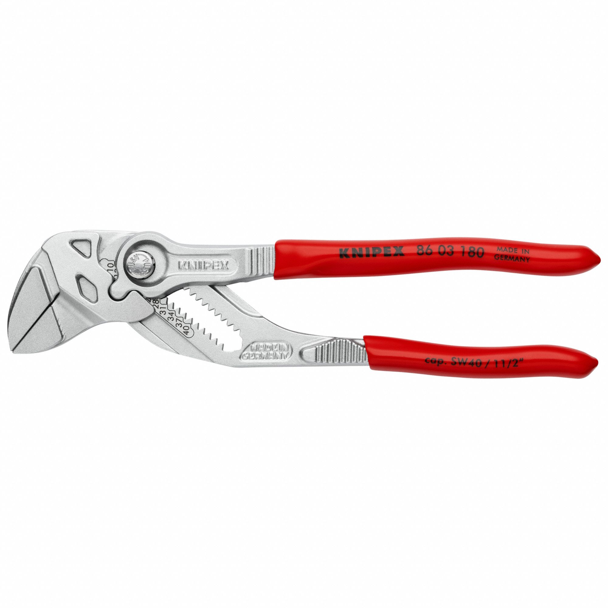 Plier Wrench: Flat, Push Button, 1 3/8 in Max Jaw Opening, 7 1/4 in Overall Lg, 15 Jaw Positions