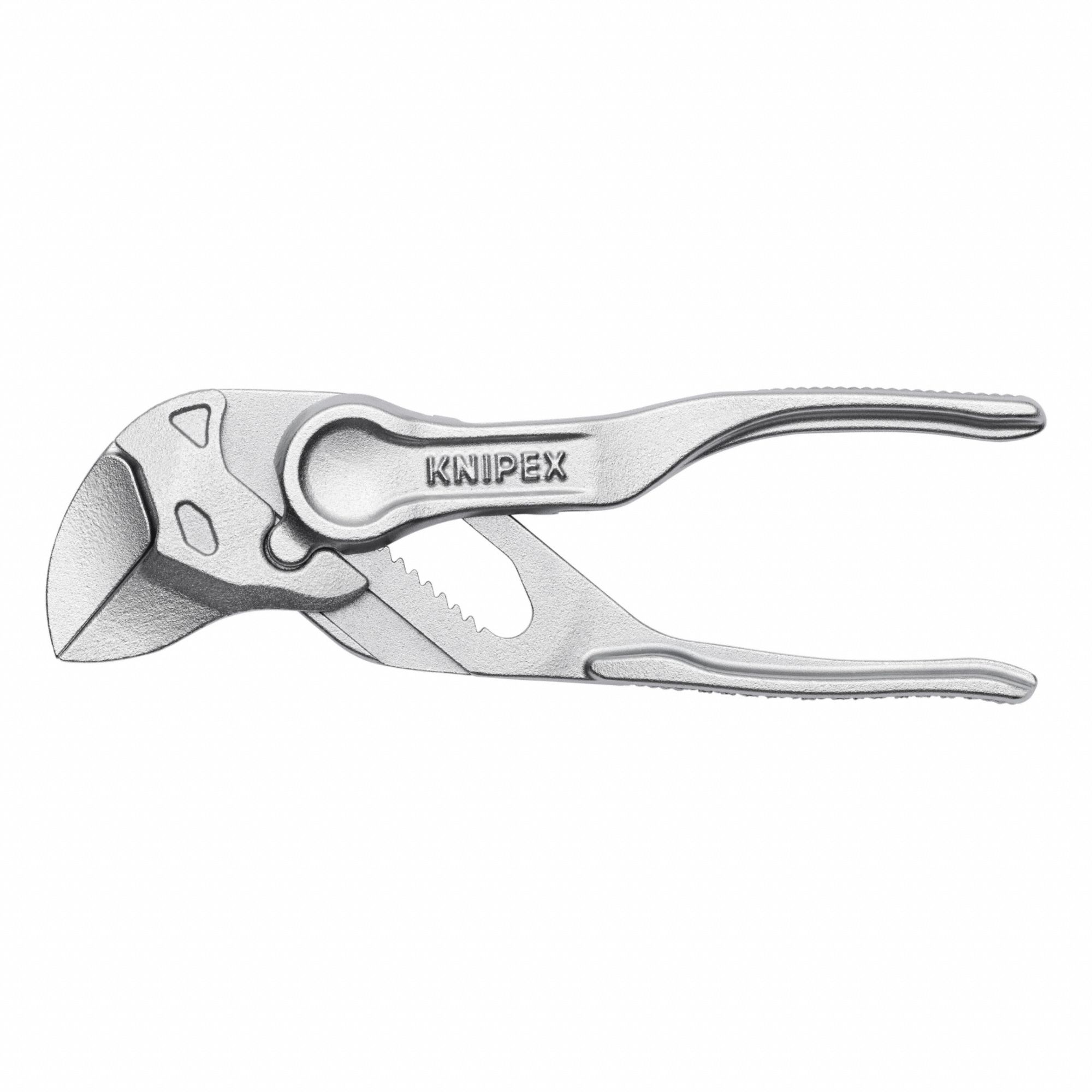 Tongue & Groove Pliers: Flat, Push Button, 3/4 in Max Jaw Opening, 4 in Overall Lg, 10 Jaw Positions
