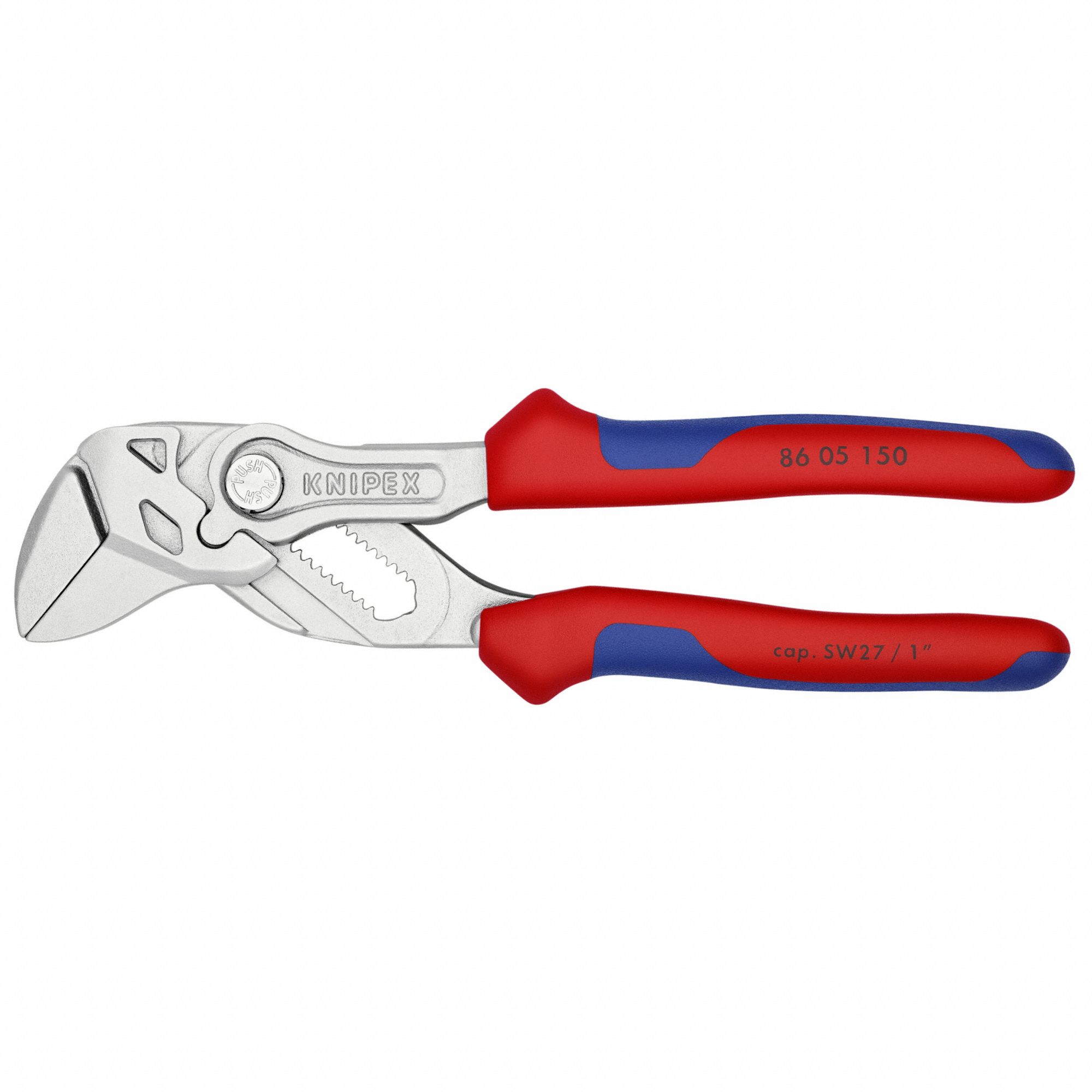 Plier Wrench: Flat, Push Button, 1 in Max Jaw Opening, 6 in Overall Lg, 14 Jaw Positions, Smooth