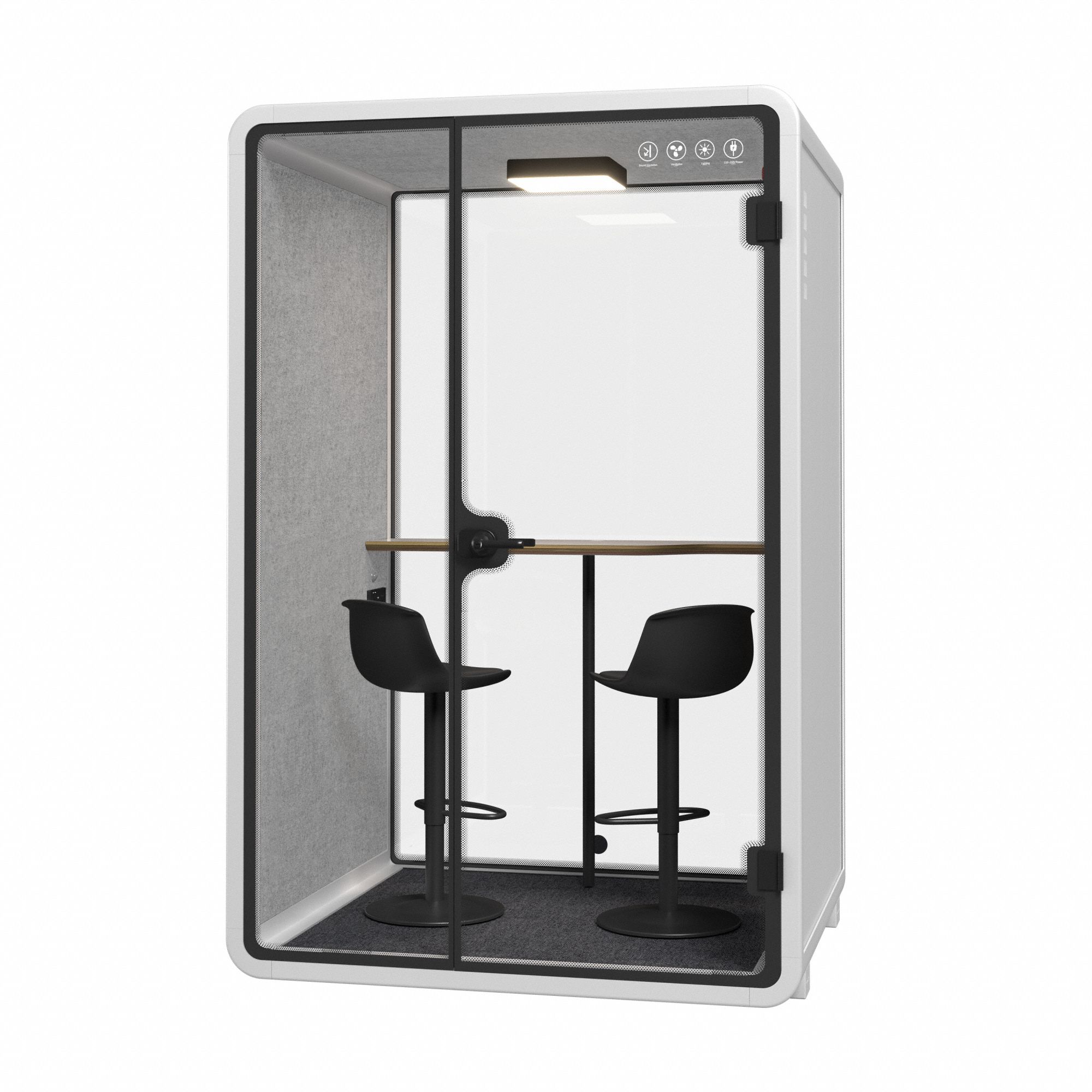 Office Pod: WorkCube, 2 Seating Positions, White, Aluminum, 90 1/2 in Ht - Max, 59 in