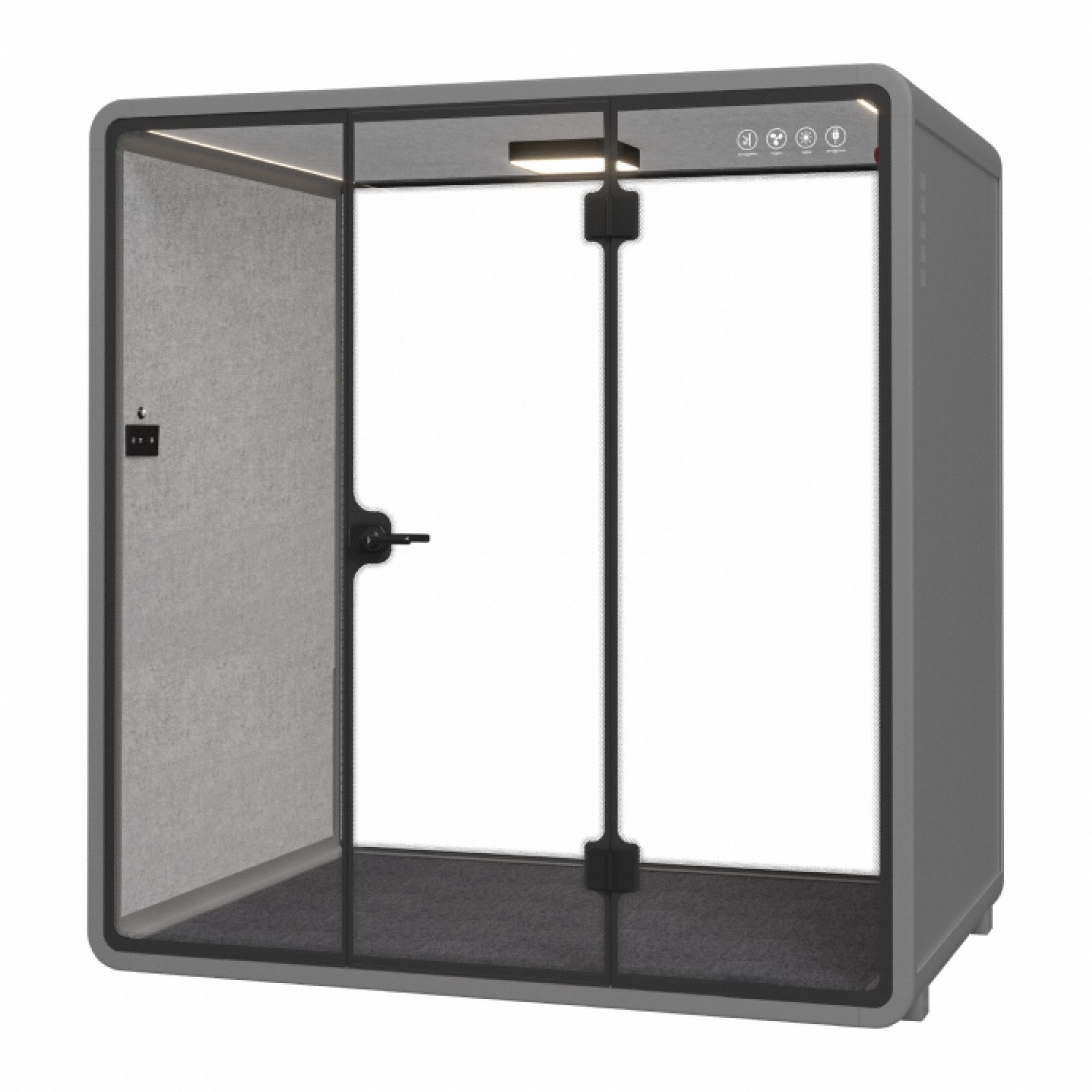 Office Pod: WorkCube, 4 Seating Positions, Gray, Aluminum, 92 3/8 in Ht - Max, 60 1/2 in