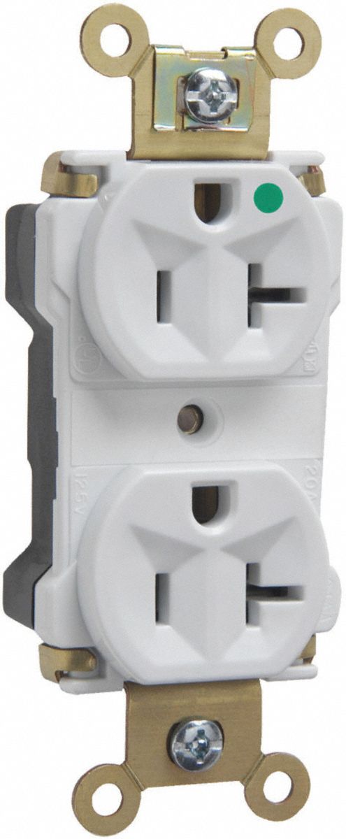 PASS & SEYMOUR Receptacle: Hospital Grade, Duplex, 5-20R, White, 125V AC, 20 A, 2 Pole / 3 Wire (MPN PT8300W). Key specifications — attr1367147: PASS & SEYMOUR.