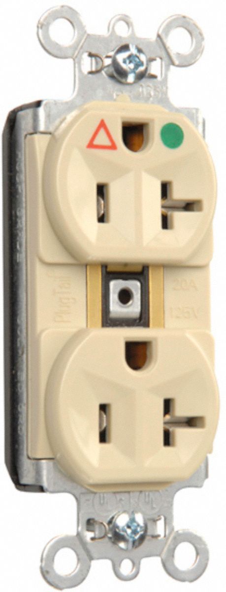 PASS & SEYMOUR Receptacle: Hospital Grade, Duplex, 5-20R, Ivory, 125V AC, 20 A, 2 Pole / 3 Wire (MPN PTIG8300I). Key specifications — attr1367147: PASS & SEYMOUR.