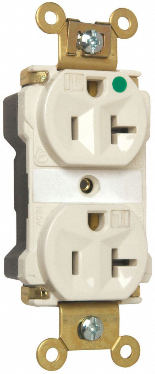 PASS & SEYMOUR Receptacle: Hospital Grade, Duplex, 5-20R, Light Almond, 125V AC, 20 A (MPN PT8300LA). Key specifications — attr1367147: PASS & SEYMOUR.