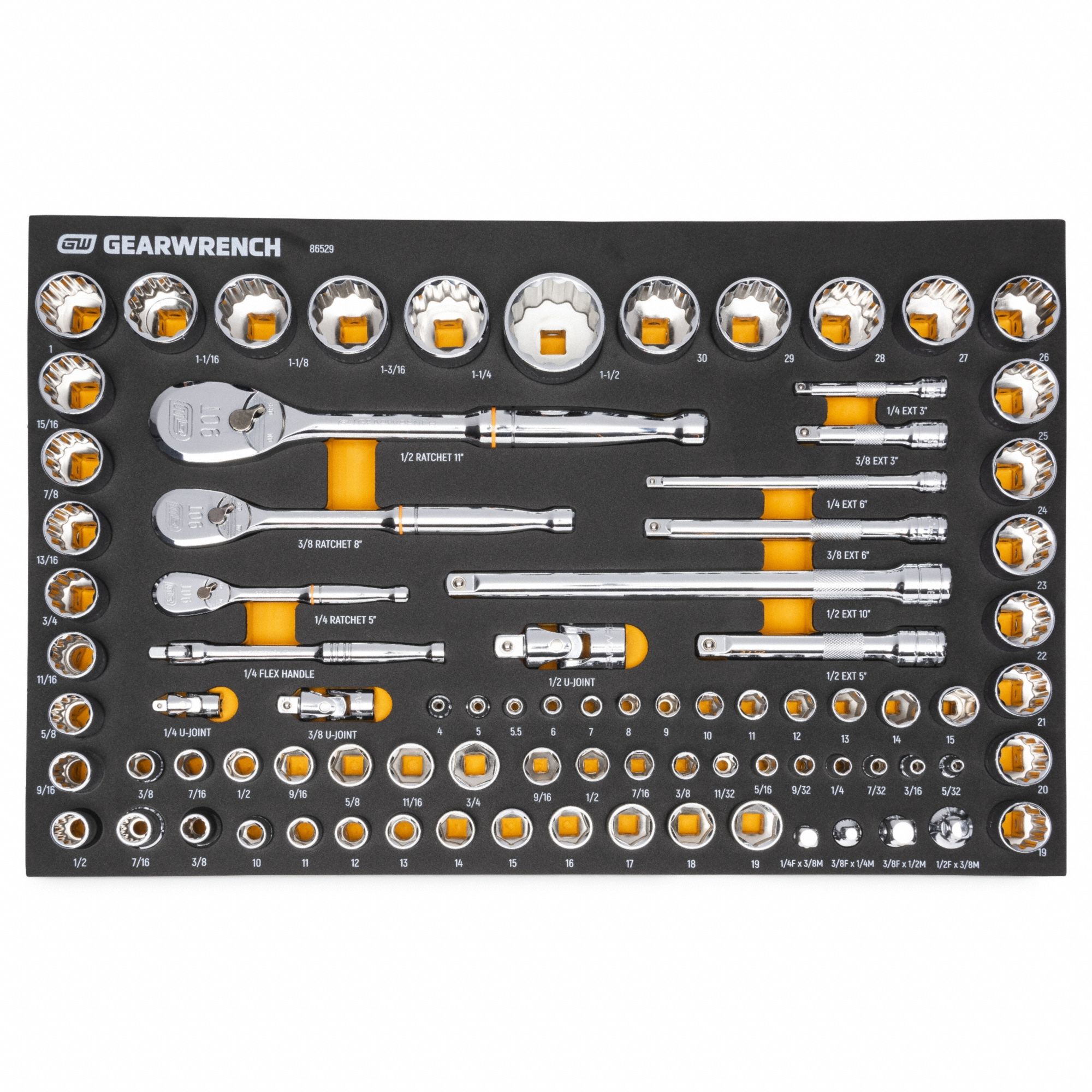 GEARWRENCH: 1/4 in, 3/8 in, 1/2 in Drive, 83 Piece, 12-Point/6-Point, Metric/SAE