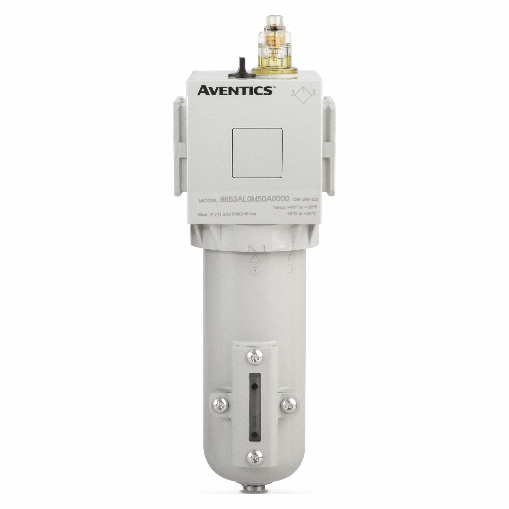 Lubricator: 1 in NPTF, 459.1 scfm, 232 psig Max Op Pressure, 122°F Max Op Temp, Metal Bowl